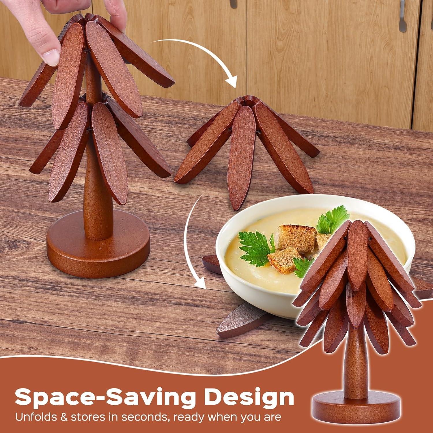 Set de 4 Trivetes de Madera de Nogal en Forma de Árbol