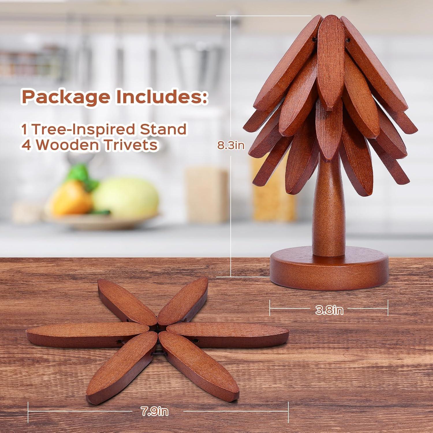 Set de 4 Trivetes de Madera de Nogal en Forma de Árbol