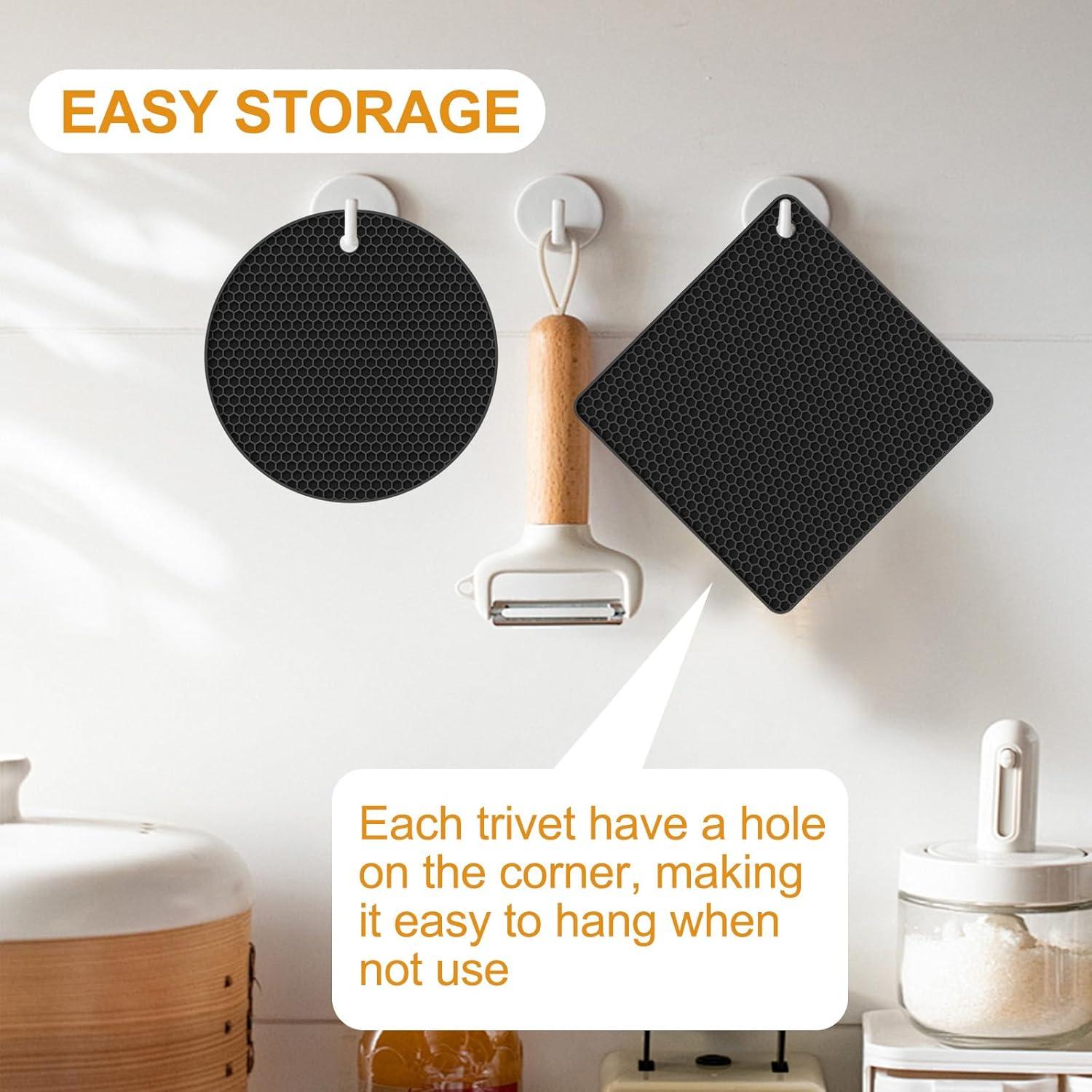 Juego de 4 Trivets de Silicona Yunlihua Antideslizantes Negros
