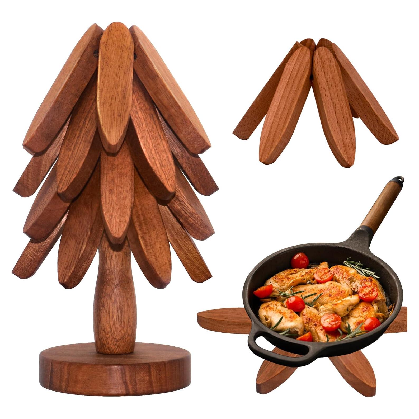 Trivetes de Madera LIFETOWE en Forma de Árbol - Juego de 4 Pcs