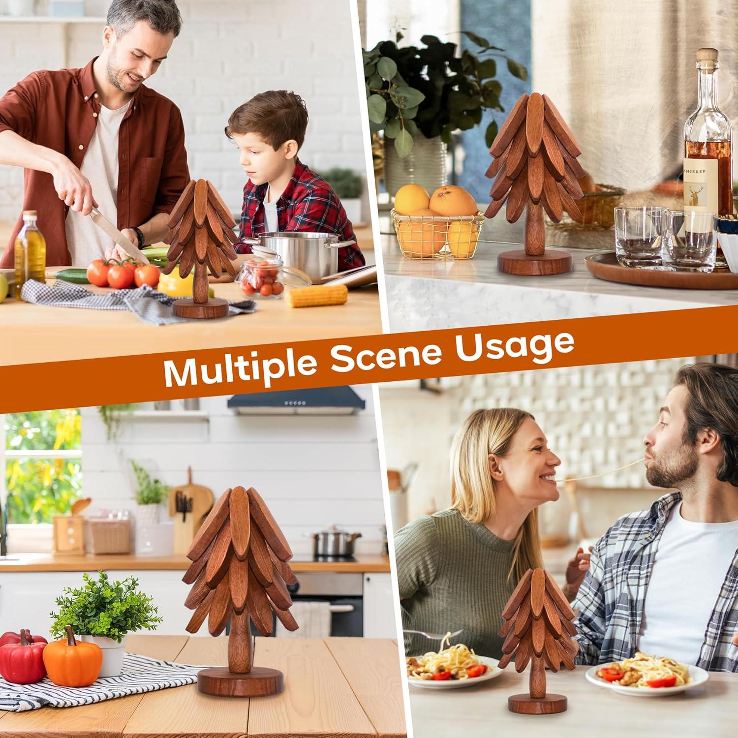 Trivetes de Madera LIFETOWE en Forma de Árbol - Juego de 4 Pcs