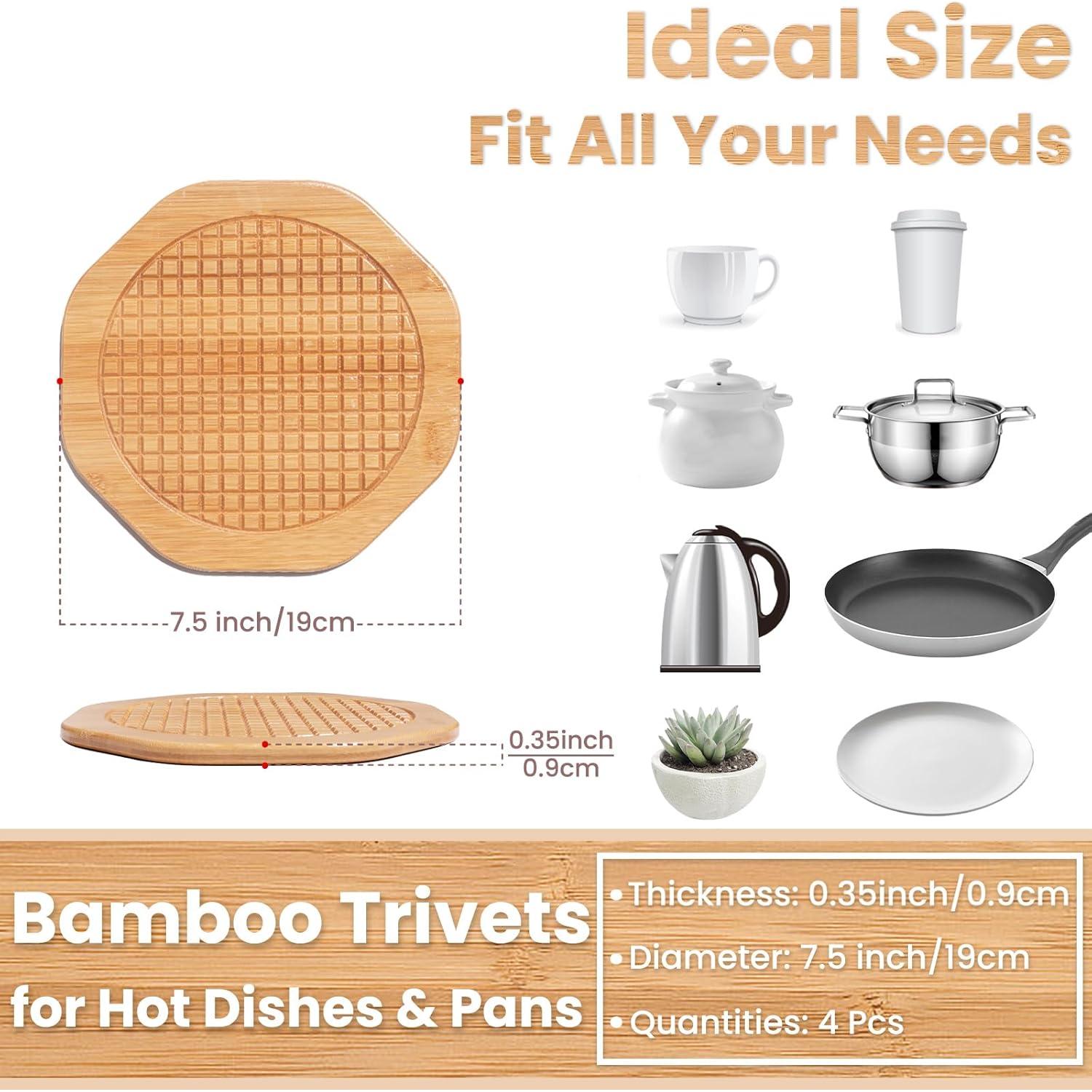 Trivetes de Bambú KITLAB 19 cm Antideslizante 4 Pcs