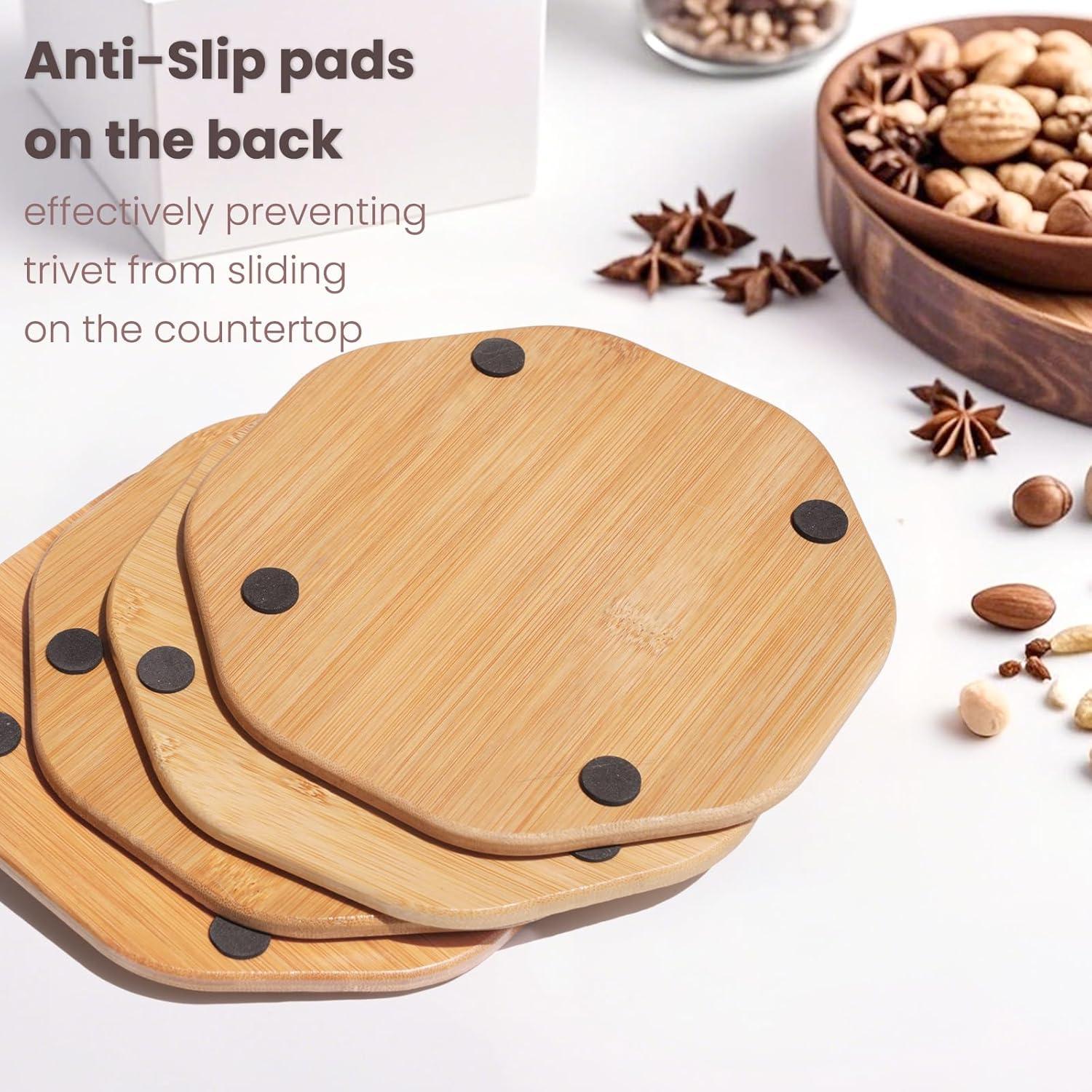 Trivetes de Bambú KITLAB 19 cm Antideslizante 4 Pcs