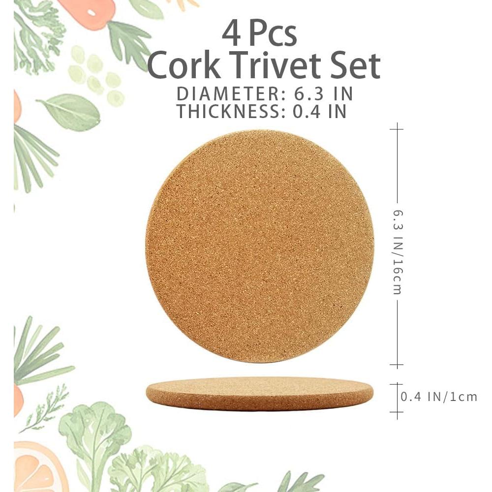 4 Posavasos de Corcho LEKAYIHU 16 cm Resistentes al Calor