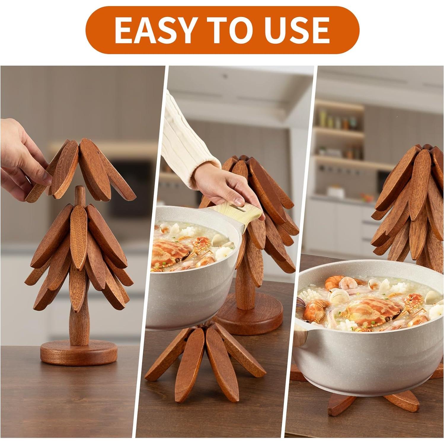 Trivetes de Madera de Nogal Vertdens - 4 Piezas + Soporte