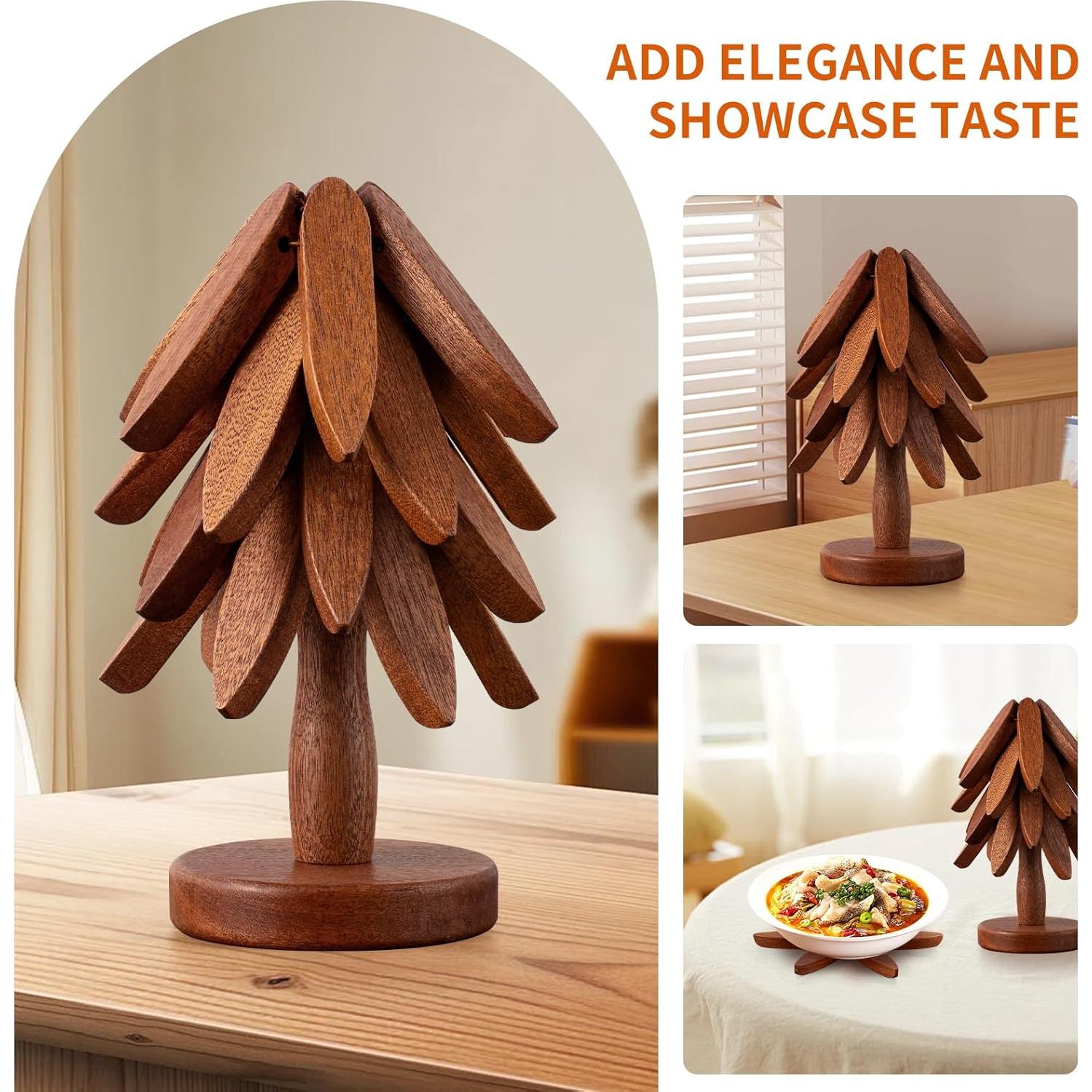 Trivetes de Madera de Nogal Vertdens - 4 Piezas + Soporte