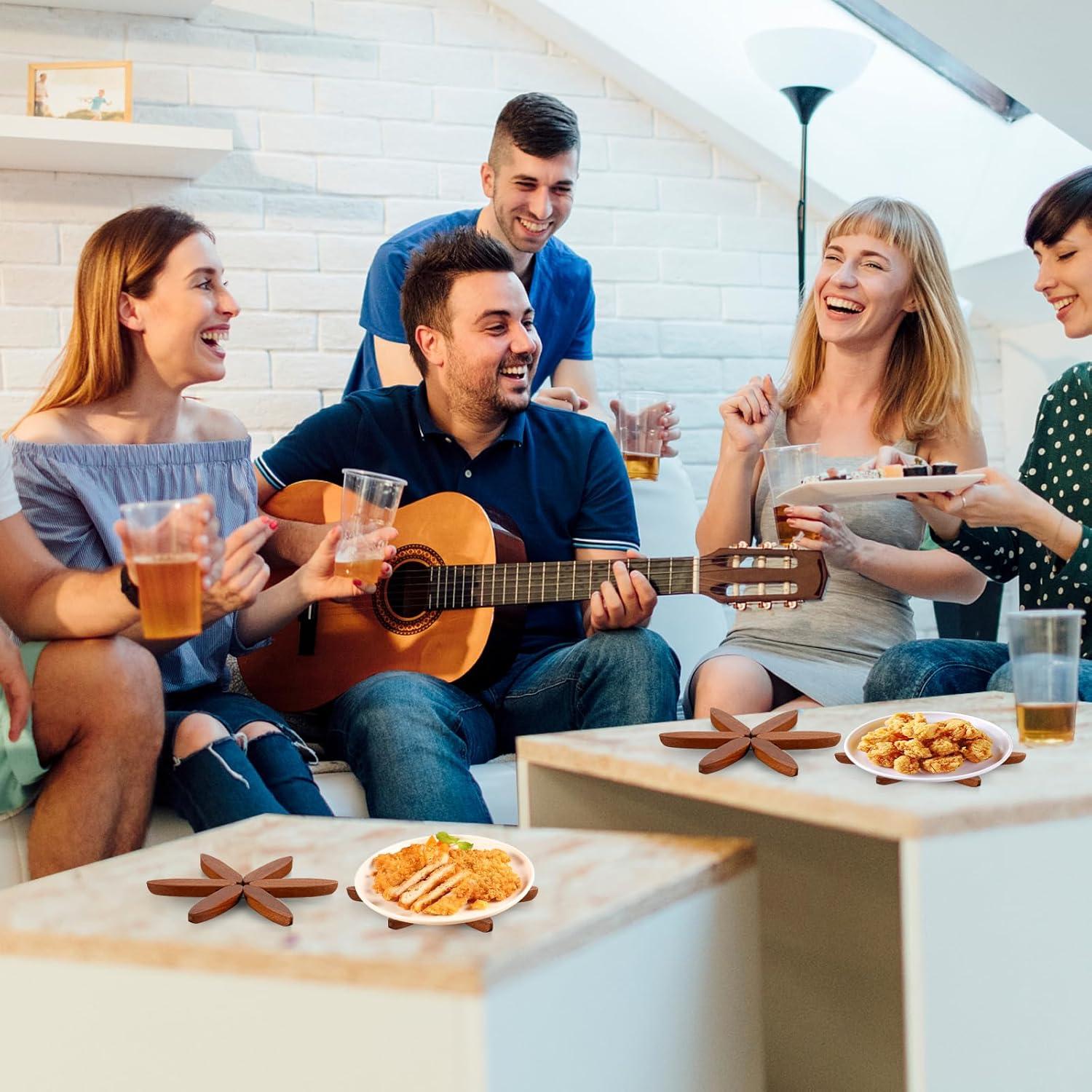 Trivetes de Madera de Nogal Vertdens - 4 Piezas + Soporte