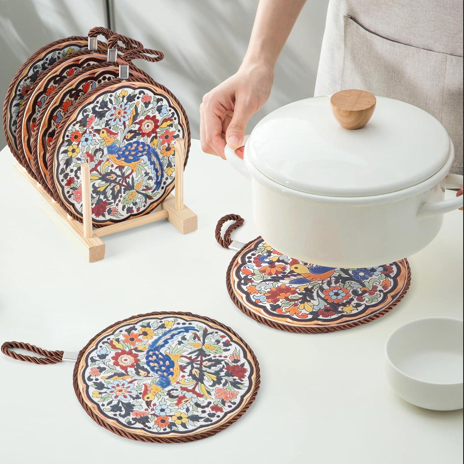 Trivet de Cerámica GloriousLiving 17.78 cm Flores y Aves