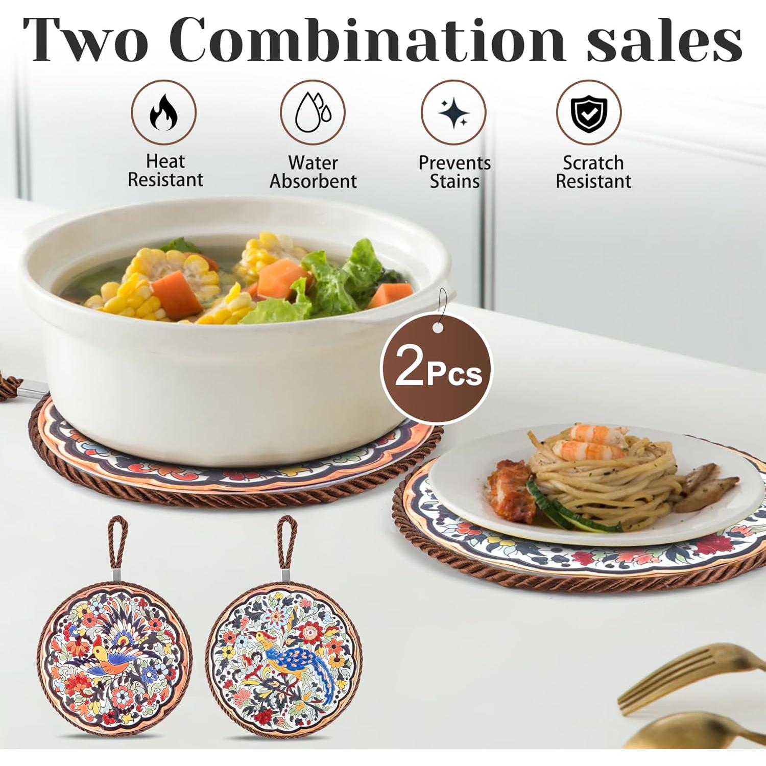 Trivet de Cerámica GloriousLiving 17.78 cm Flores y Aves