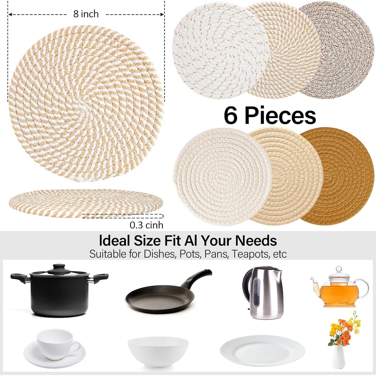 Juego de 12 Trivets Redondos de Algodón ATZNZIK 20.32 cm