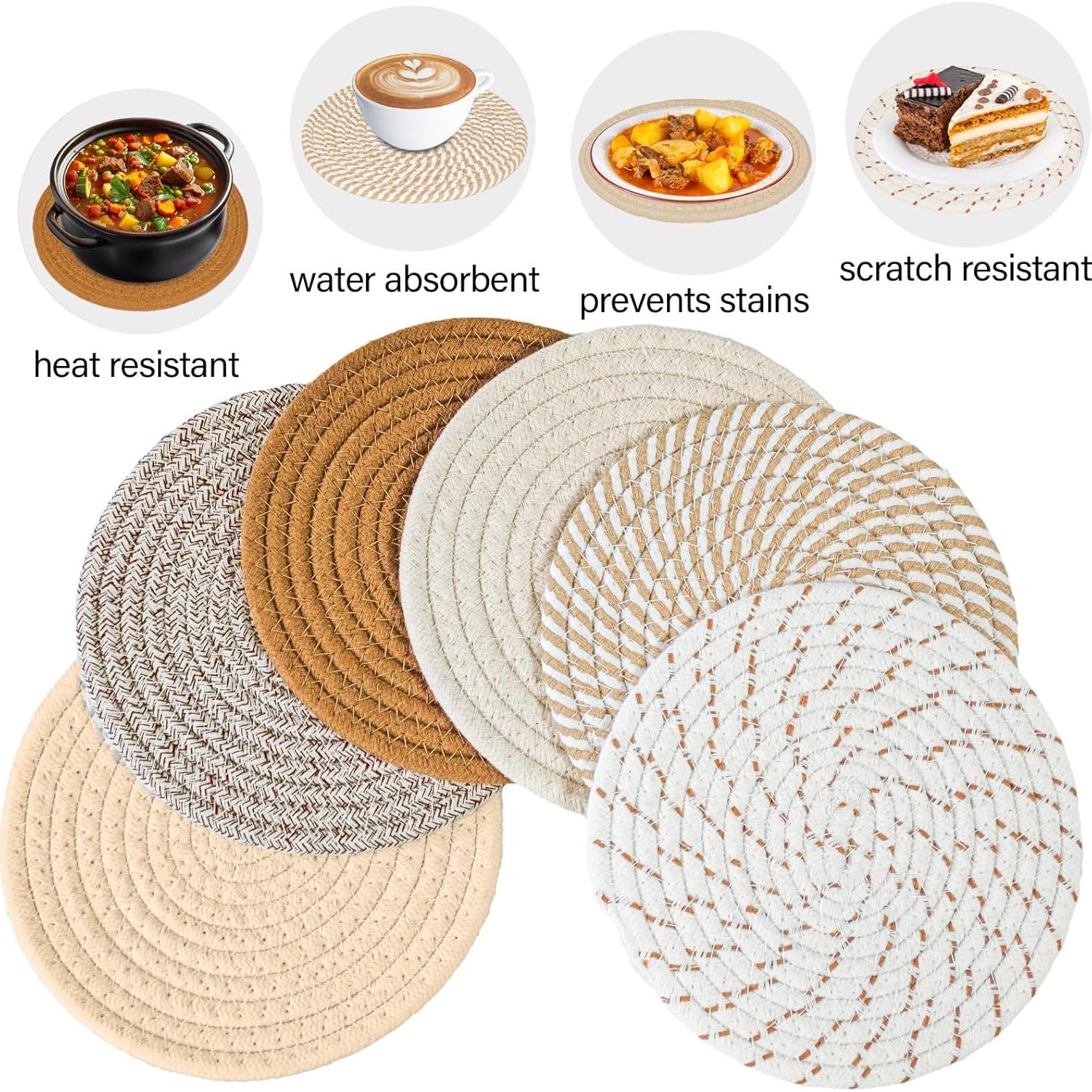 Juego de 12 Trivets Redondos de Algodón ATZNZIK 20.32 cm