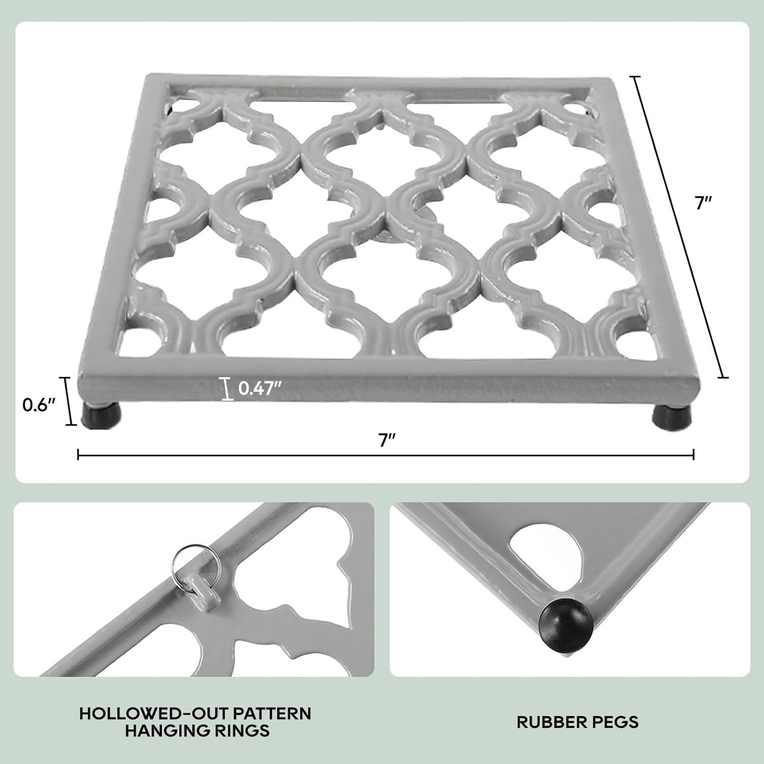Trivet de Hierro Fundido JOGREFUL Cuadrado Gris 17.78 cm