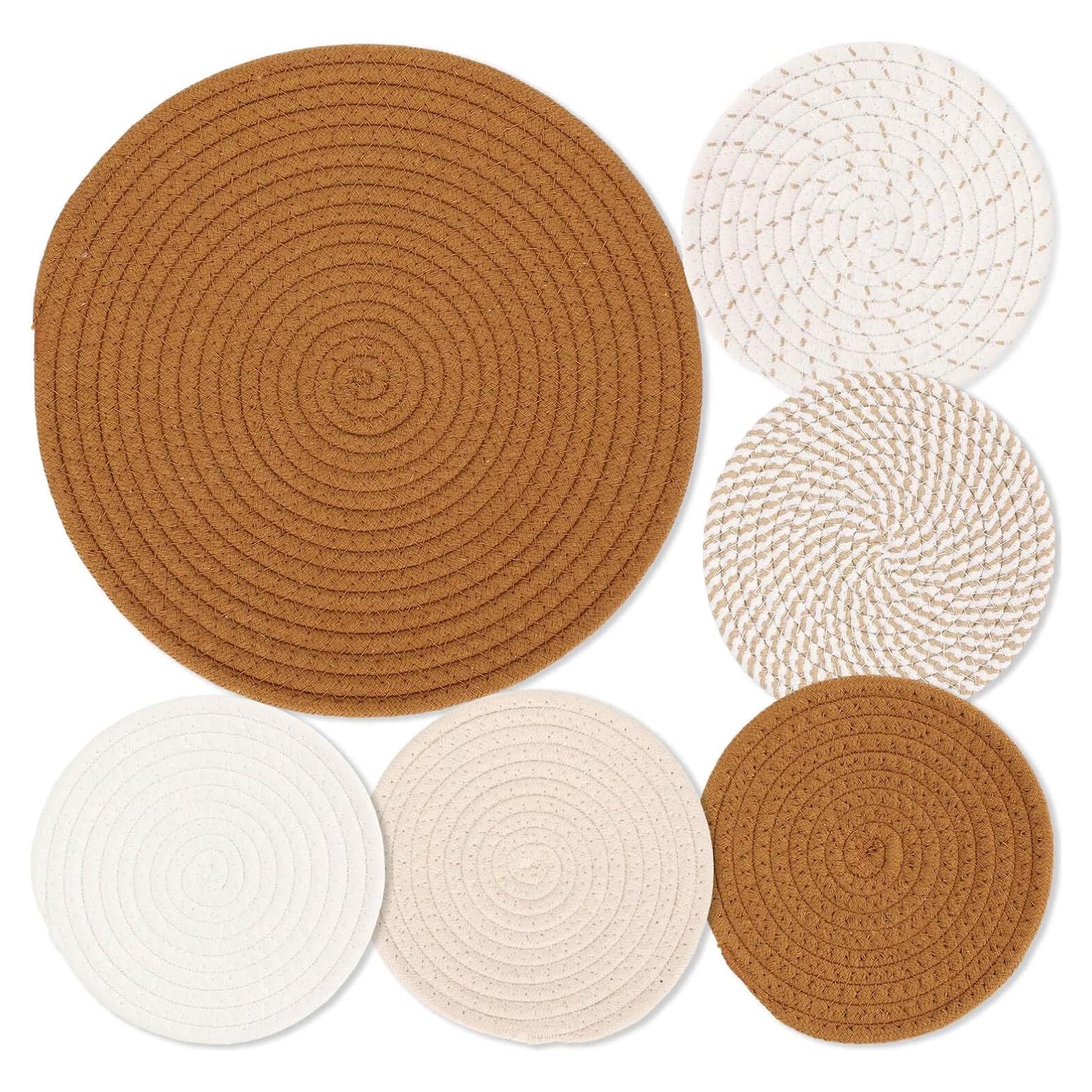 Trivets Billbotk 6 Piezas Algodón 30 cm y 18 cm Redondos