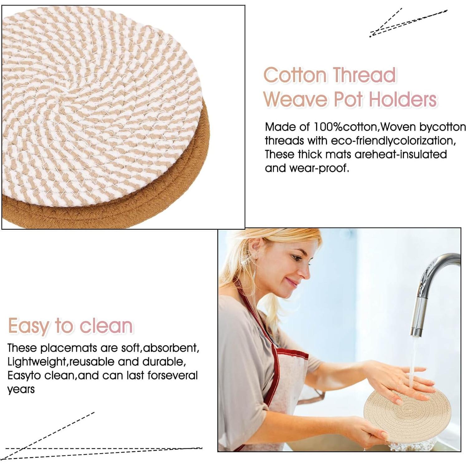 Trivets Billbotk 6 Piezas Algodón 30 cm y 18 cm Redondos