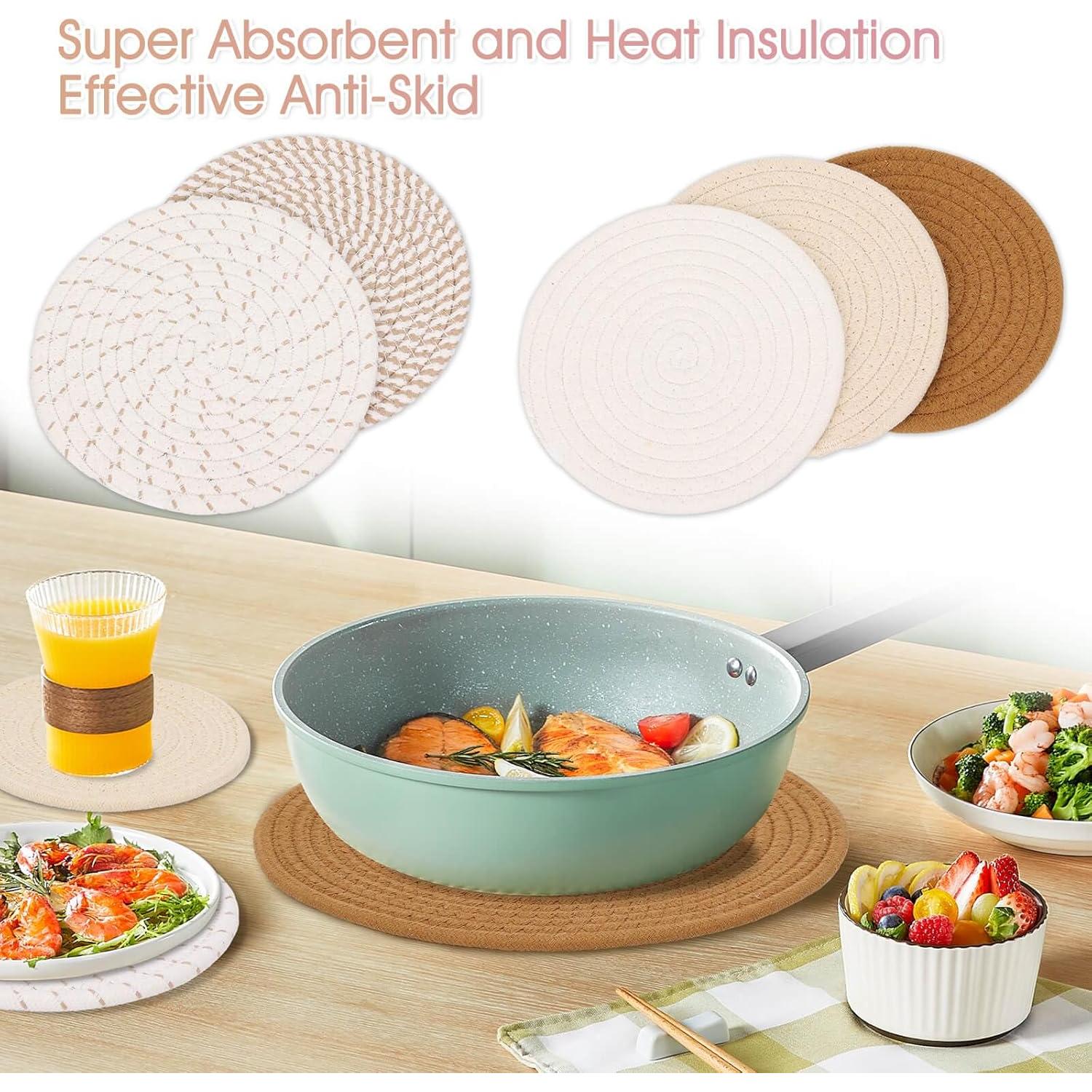 Trivets Billbotk 6 Piezas Algodón 30 cm y 18 cm Redondos