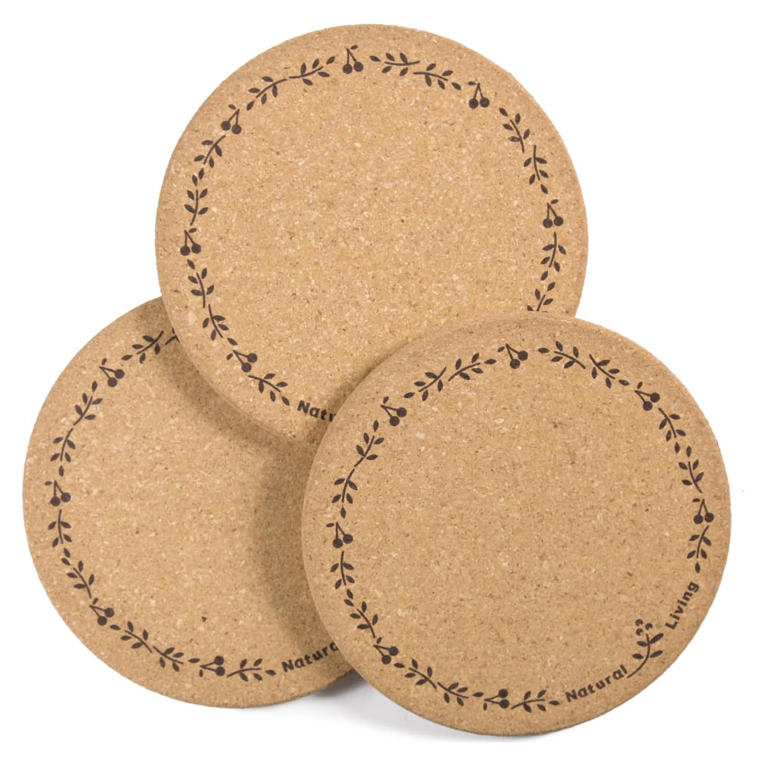 Trivetes de Corcho Redondos Ninegridisland - Set de 3 Almohadillas Térmicas