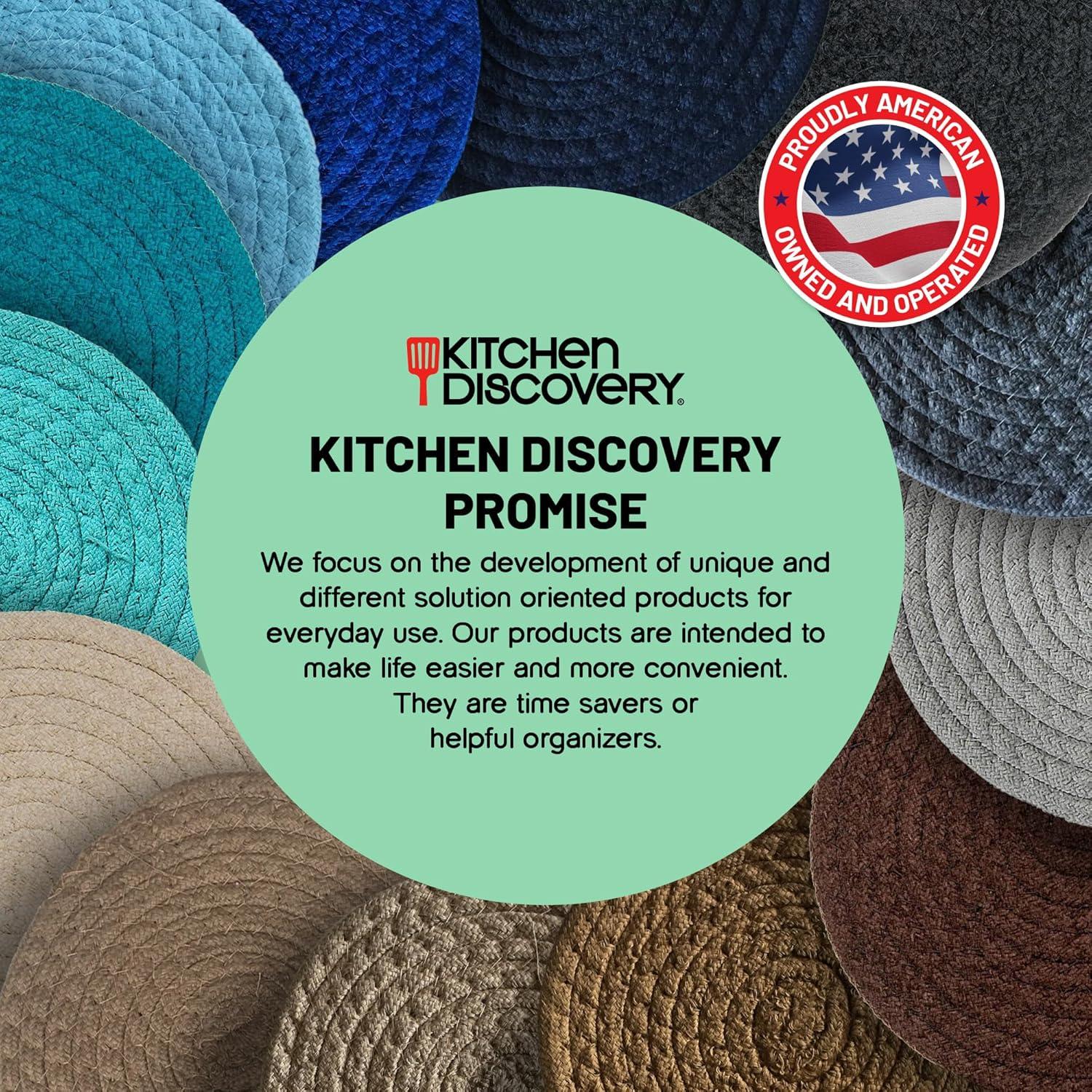 Trivets for Hot Pots and Pans - Kitchen Discovery 8" Chenille Trivets - Set of 3 Large Woven Pot Pads for Serving Hot or Cold Dishes and Protecting Your Table, Countertop or Island, Faded Denim