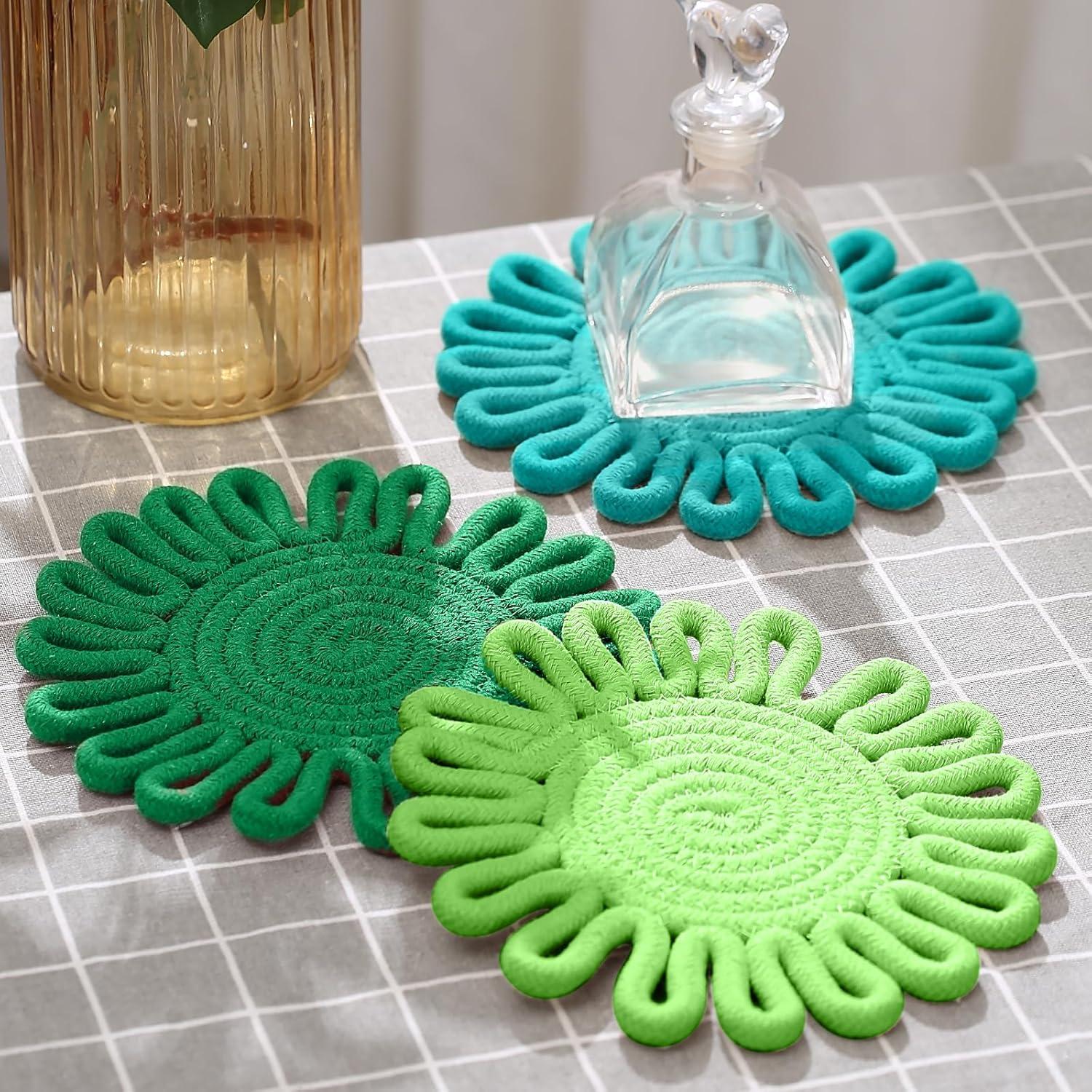 Trivetes Kanmoon de Algodón Verde 19 cm Set de 3 para Cocina