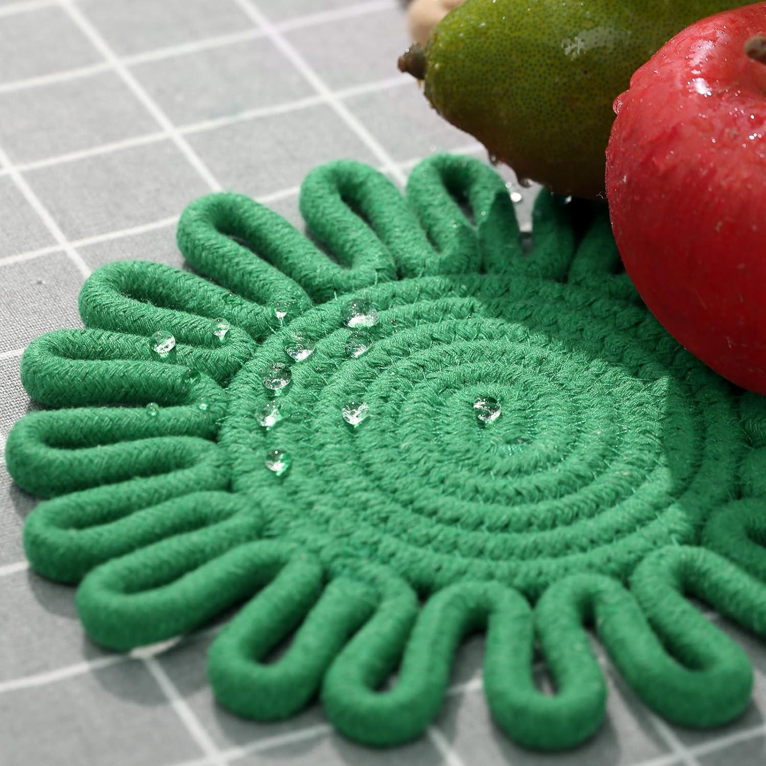 Trivetes Kanmoon de Algodón Verde 19 cm Set de 3 para Cocina