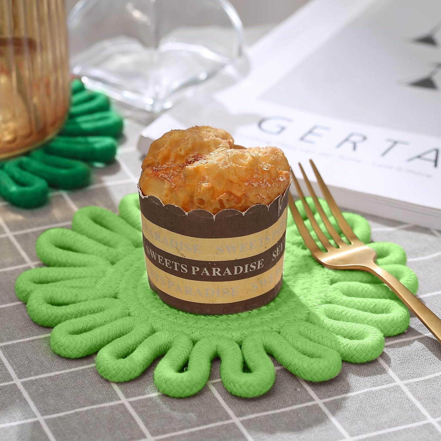 Trivetes Kanmoon de Algodón Verde 19 cm Set de 3 para Cocina