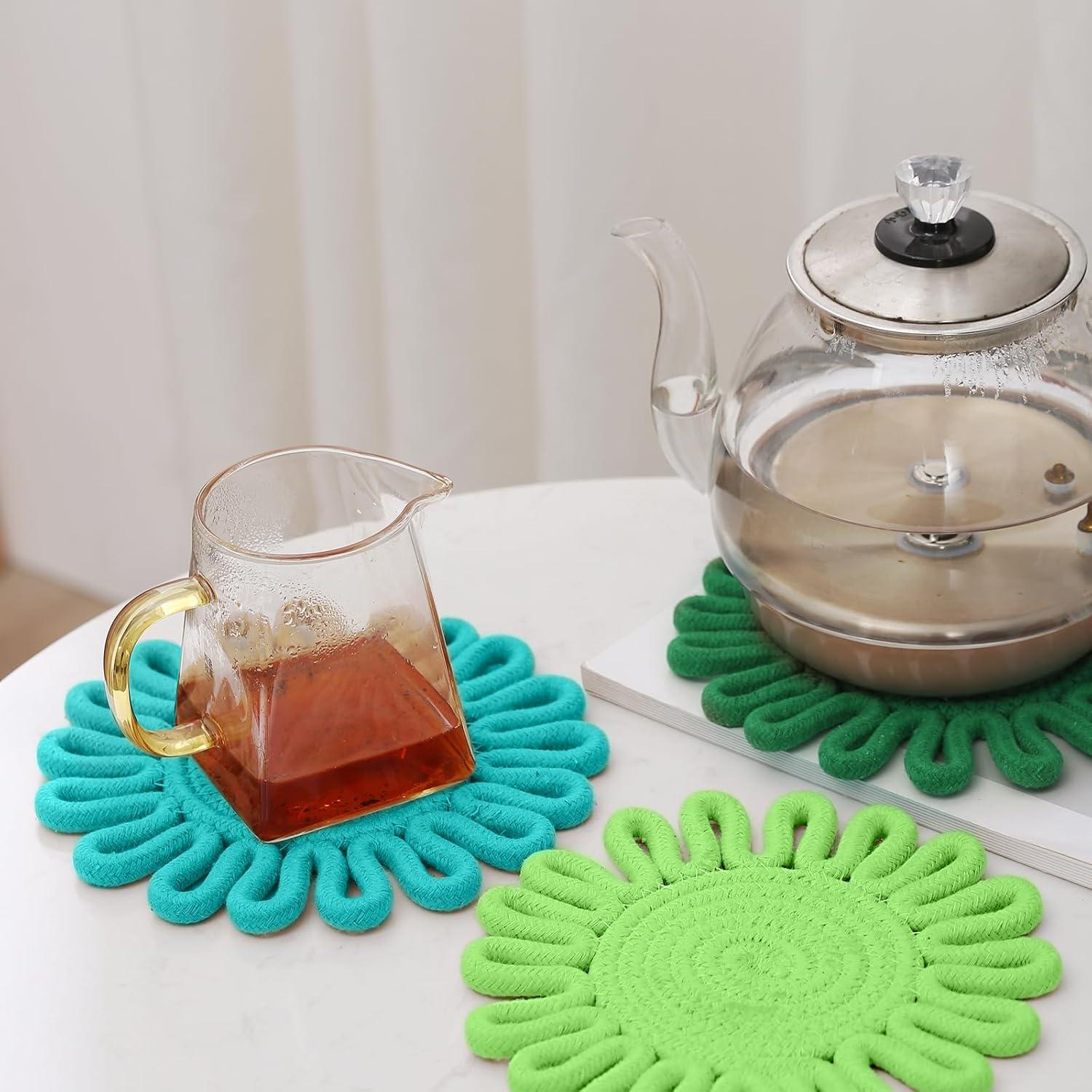 Trivetes Kanmoon de Algodón Verde 19 cm Set de 3 para Cocina