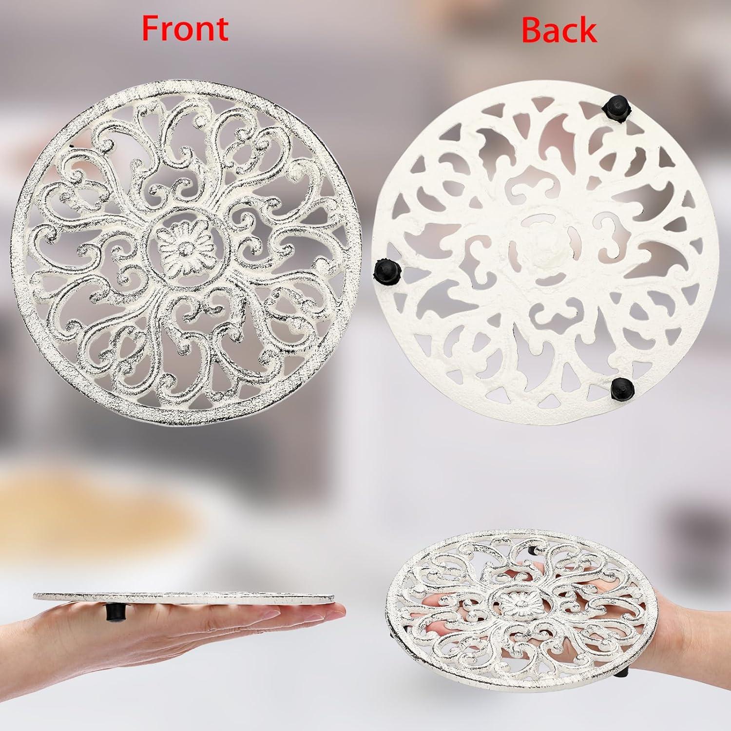 Trivet Redondo de Hierro Fundido Sumnacon Blanco 17 cm