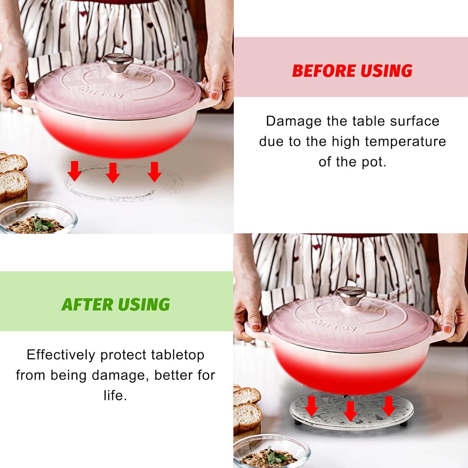 Trivet Redondo de Hierro Fundido Sumnacon Blanco 17 cm