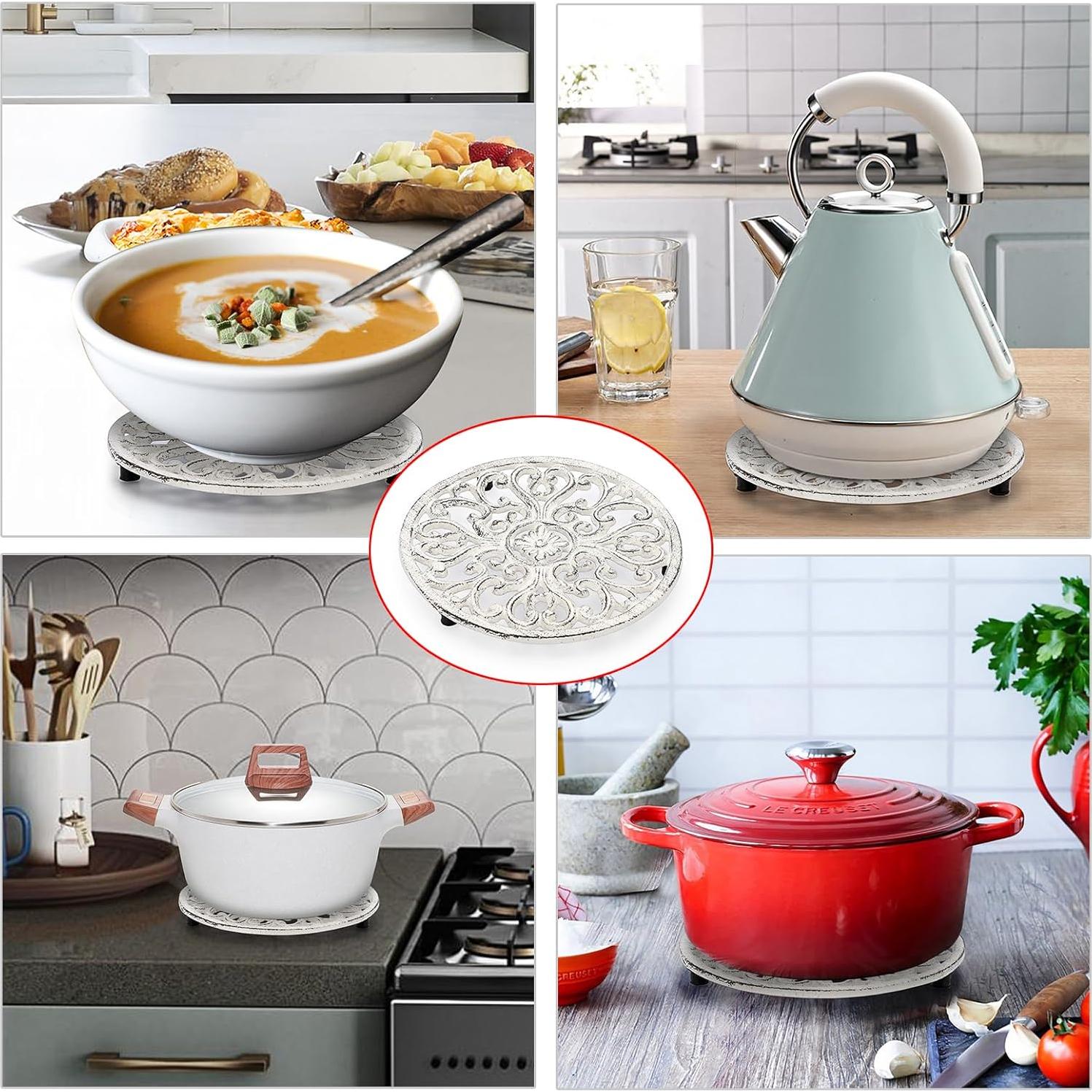 Trivet Redondo de Hierro Fundido Sumnacon Blanco 17 cm