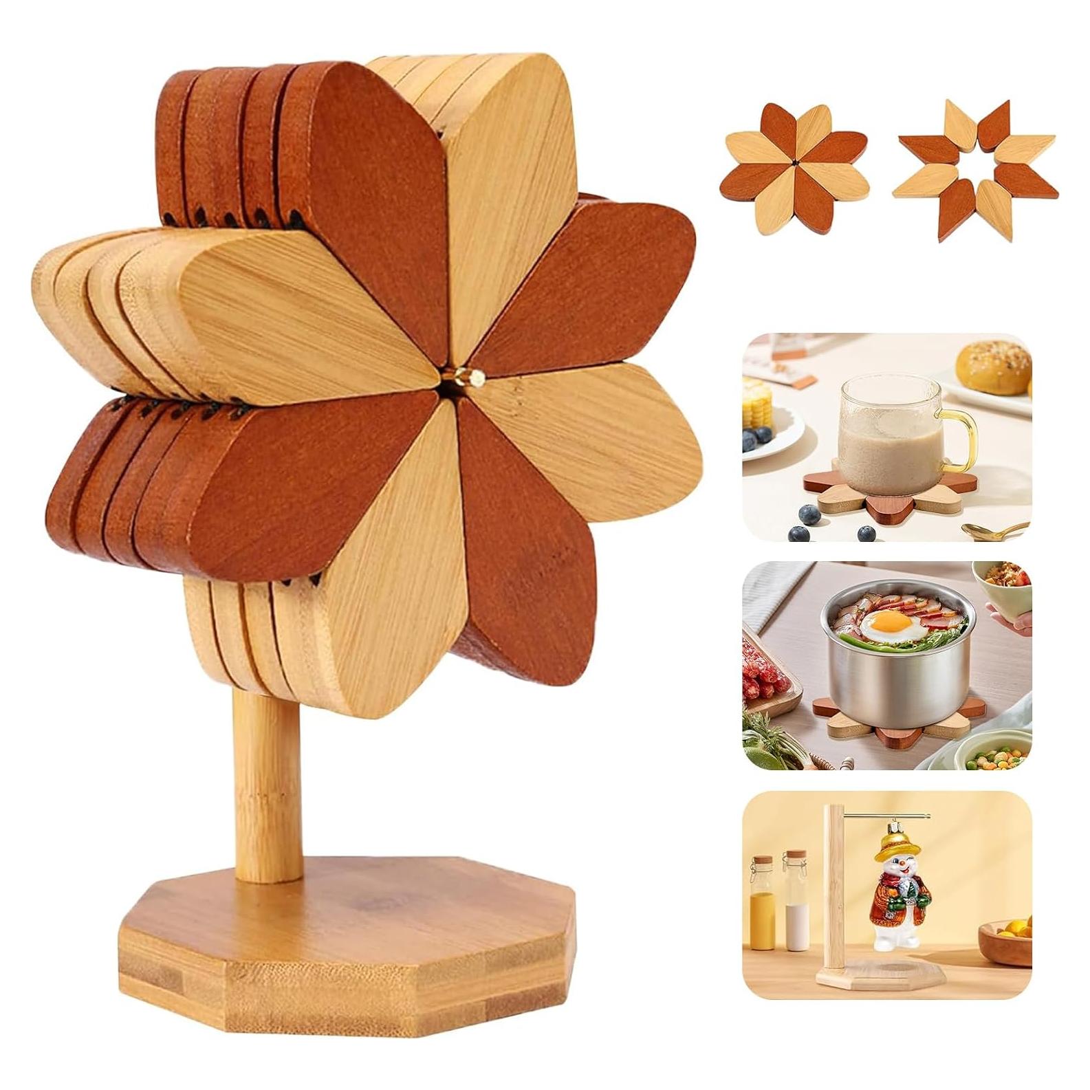 Set de 4 Posavasos de Madera KYLISERA Hexagonales Reversibles