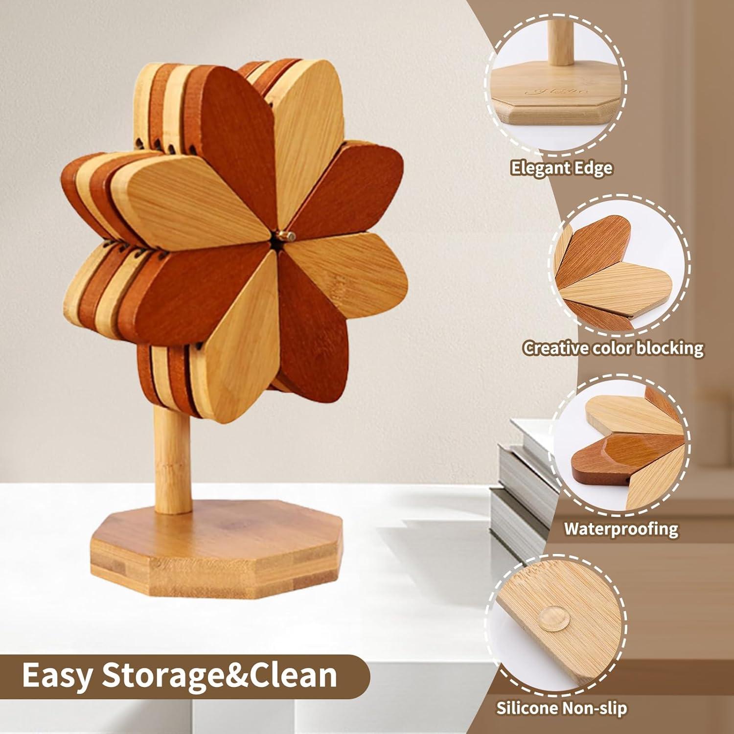 Set de 4 Posavasos de Madera KYLISERA Hexagonales Reversibles