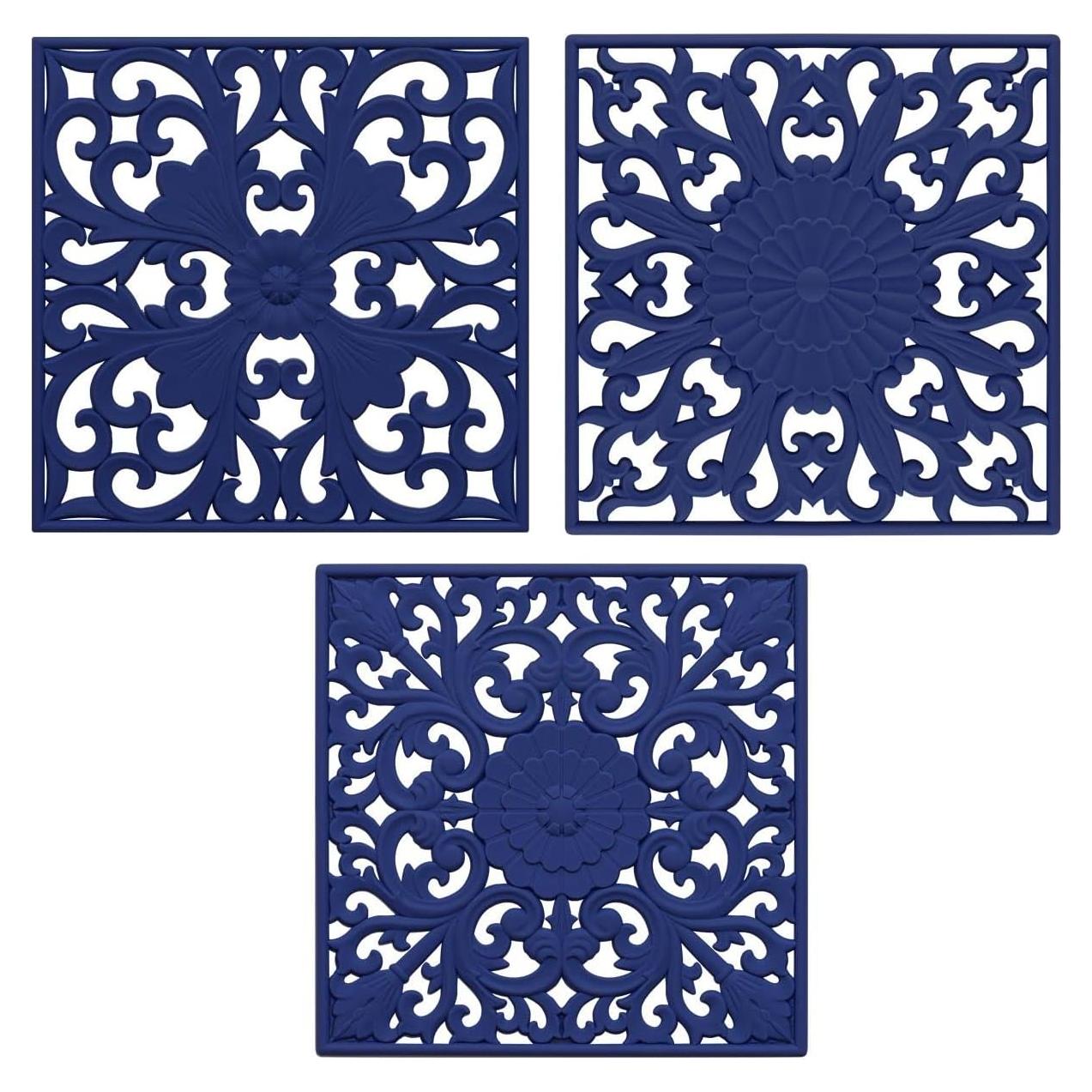 Mats de Silicona Hotsyang - Trivets Cuadrados 18cm Azul - 3 Piezas