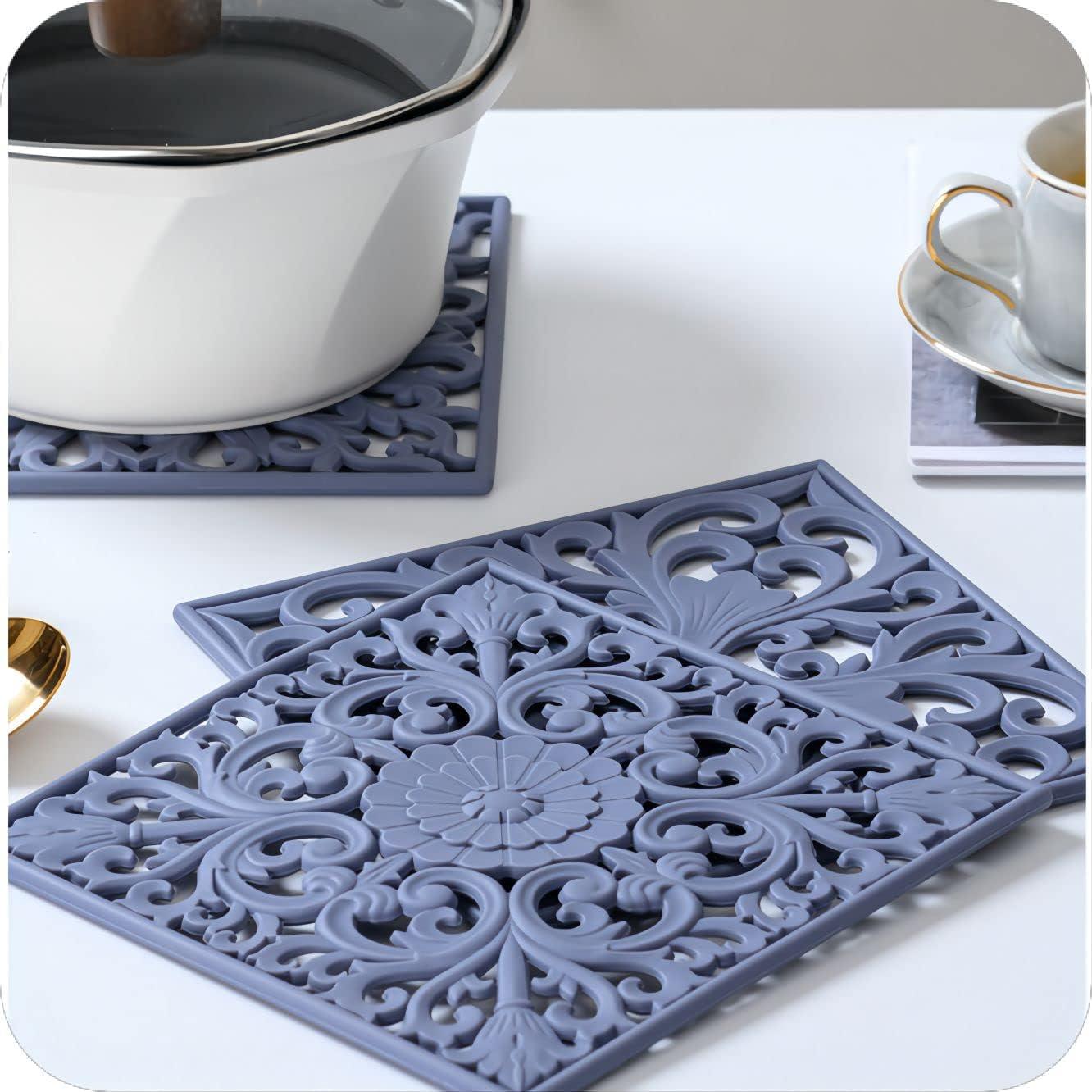 Mats de Silicona Hotsyang - Trivets Cuadrados 18cm Azul - 3 Piezas