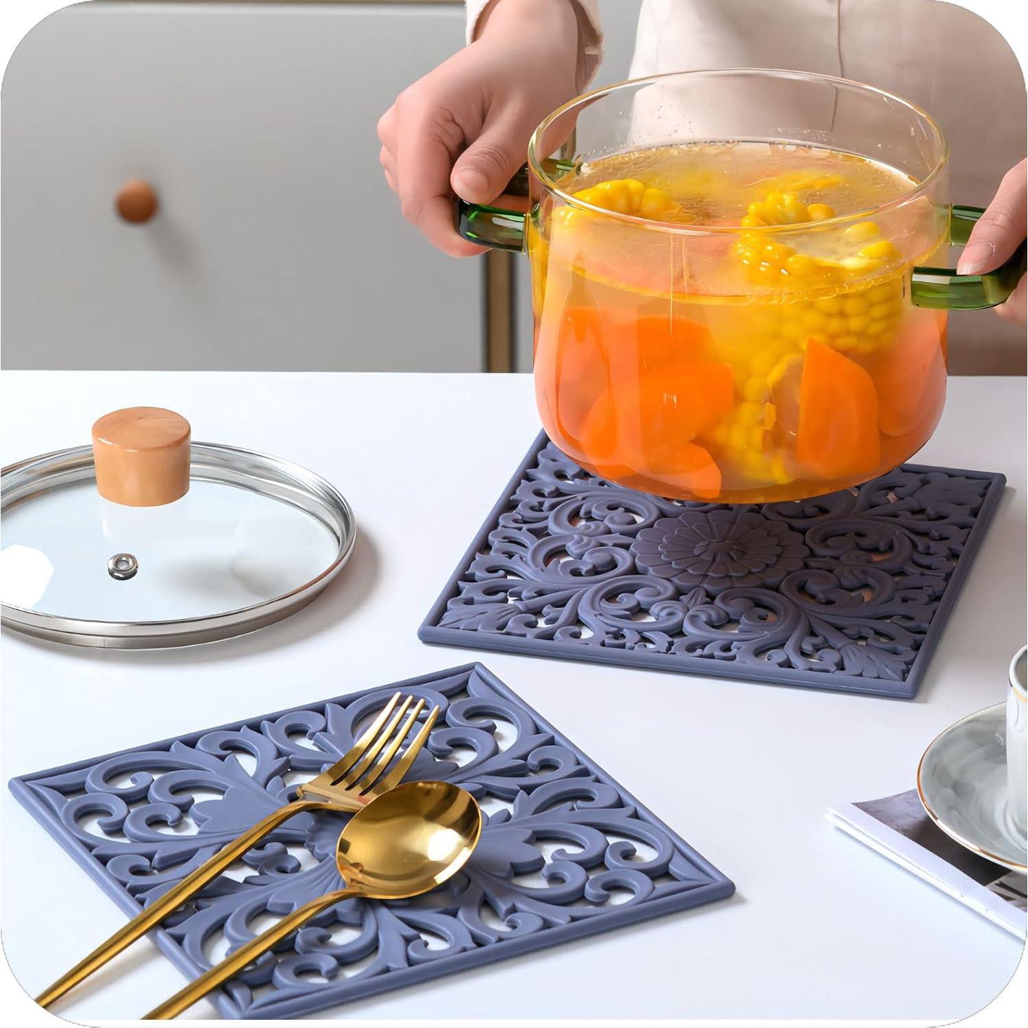 Mats de Silicona Hotsyang - Trivets Cuadrados 18cm Azul - 3 Piezas