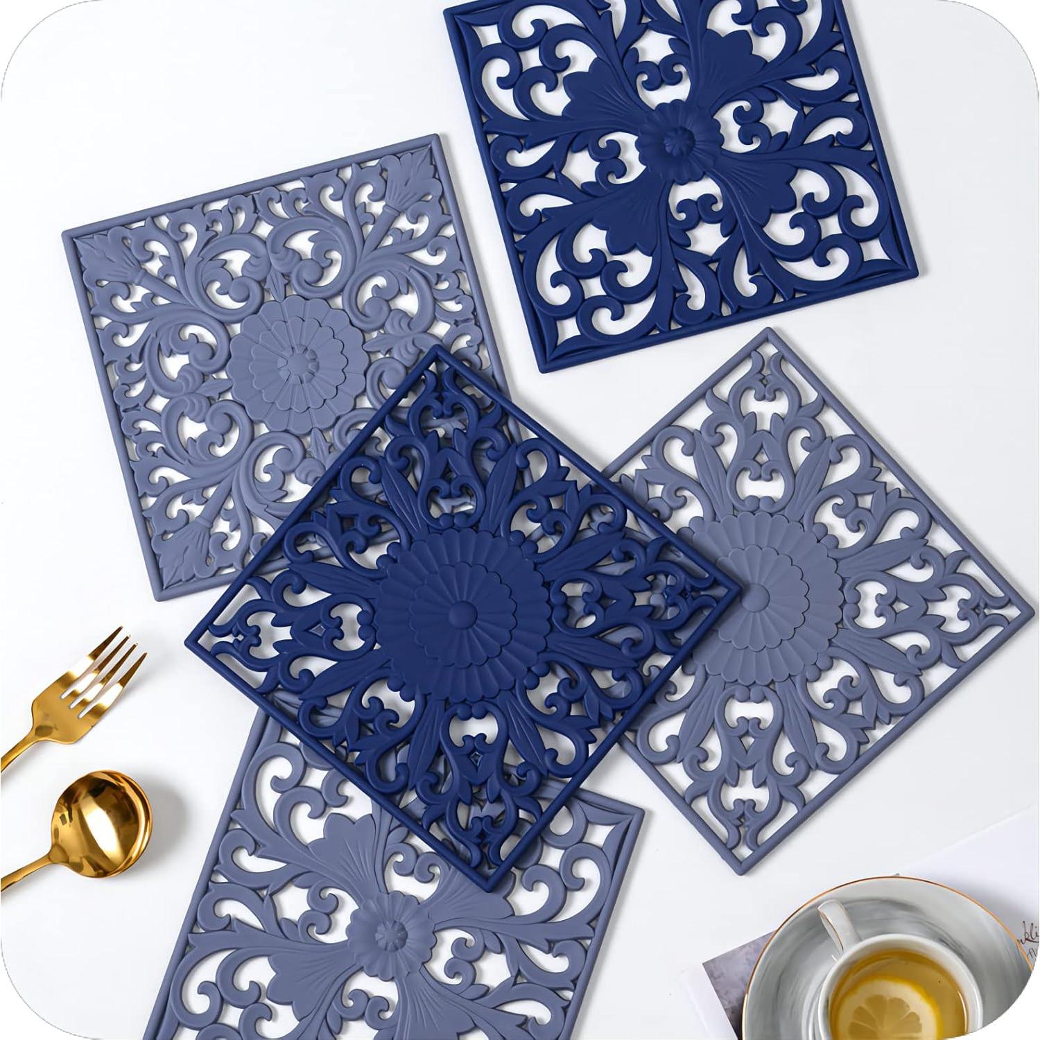 Mats de Silicona Hotsyang - Trivets Cuadrados 18cm Azul - 3 Piezas