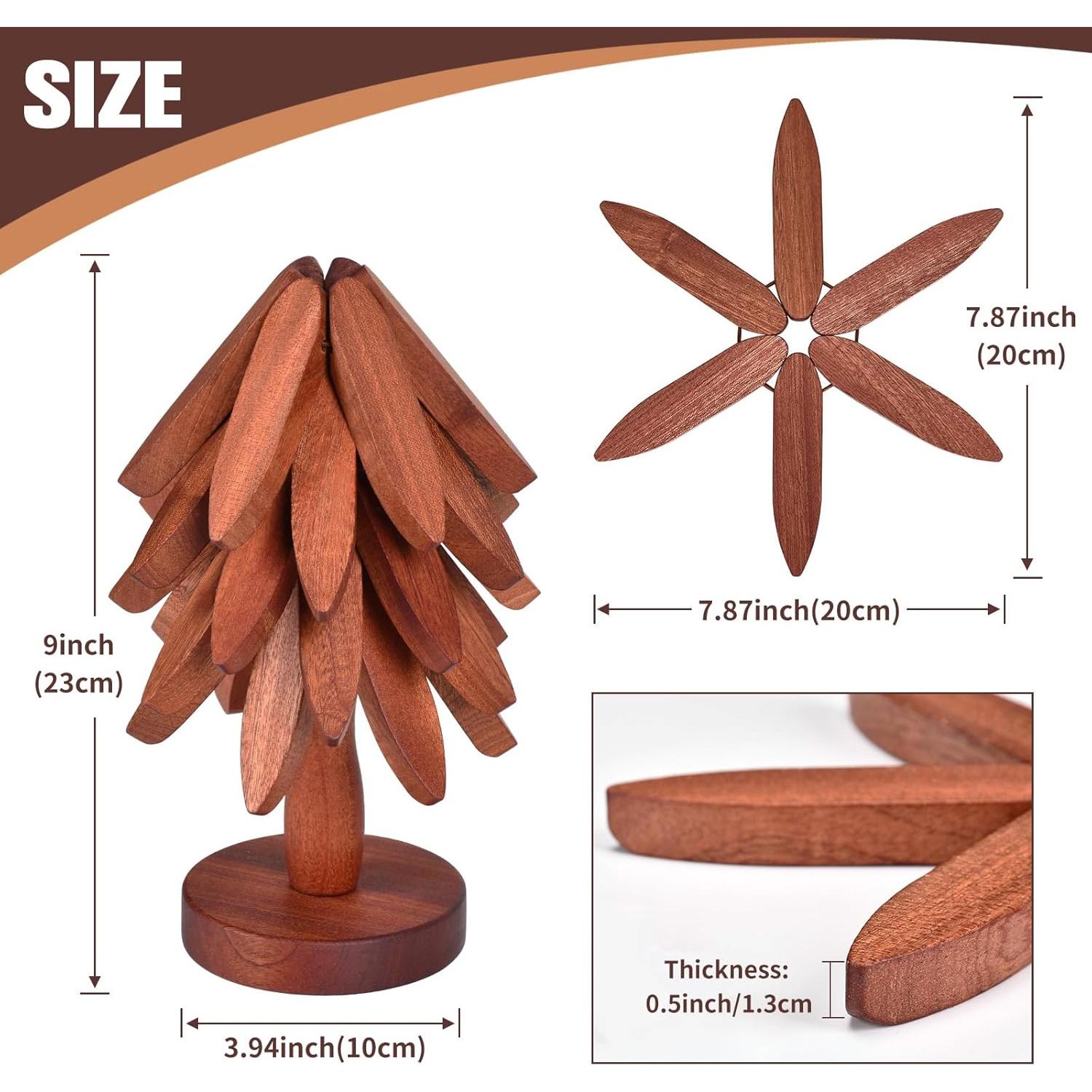 Juego de 5 Trivetes de Madera de Nogal en Forma de Árbol
