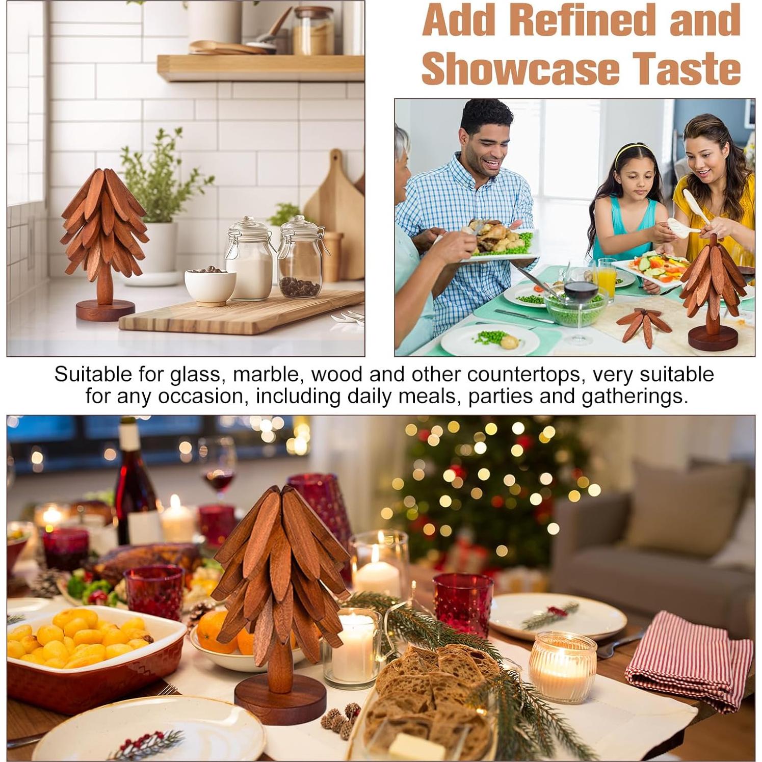 Juego de 5 Trivetes de Madera de Nogal en Forma de Árbol