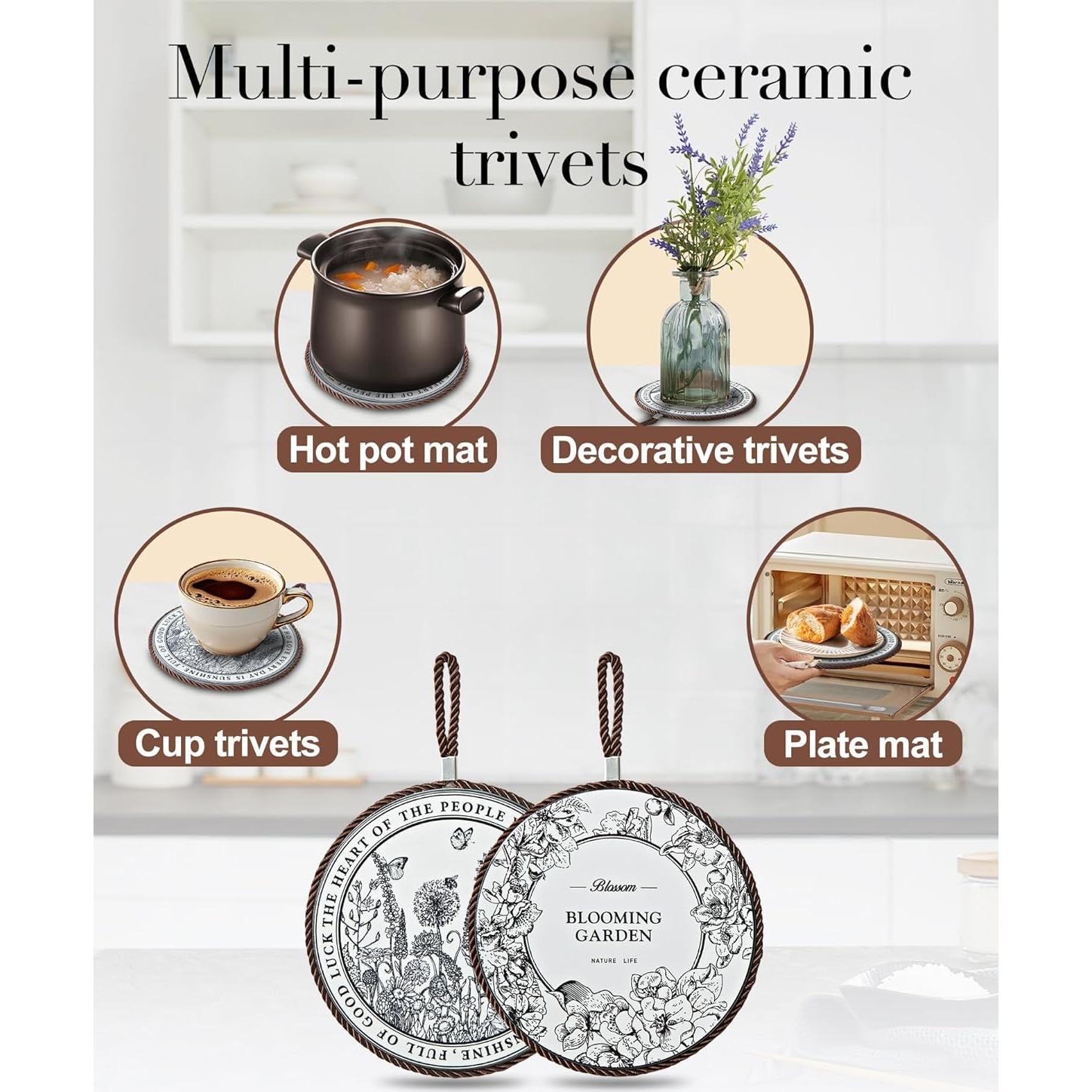 Trivetes de cerámica Gloriousliving 2 Pcs 17.78 cm Redondos