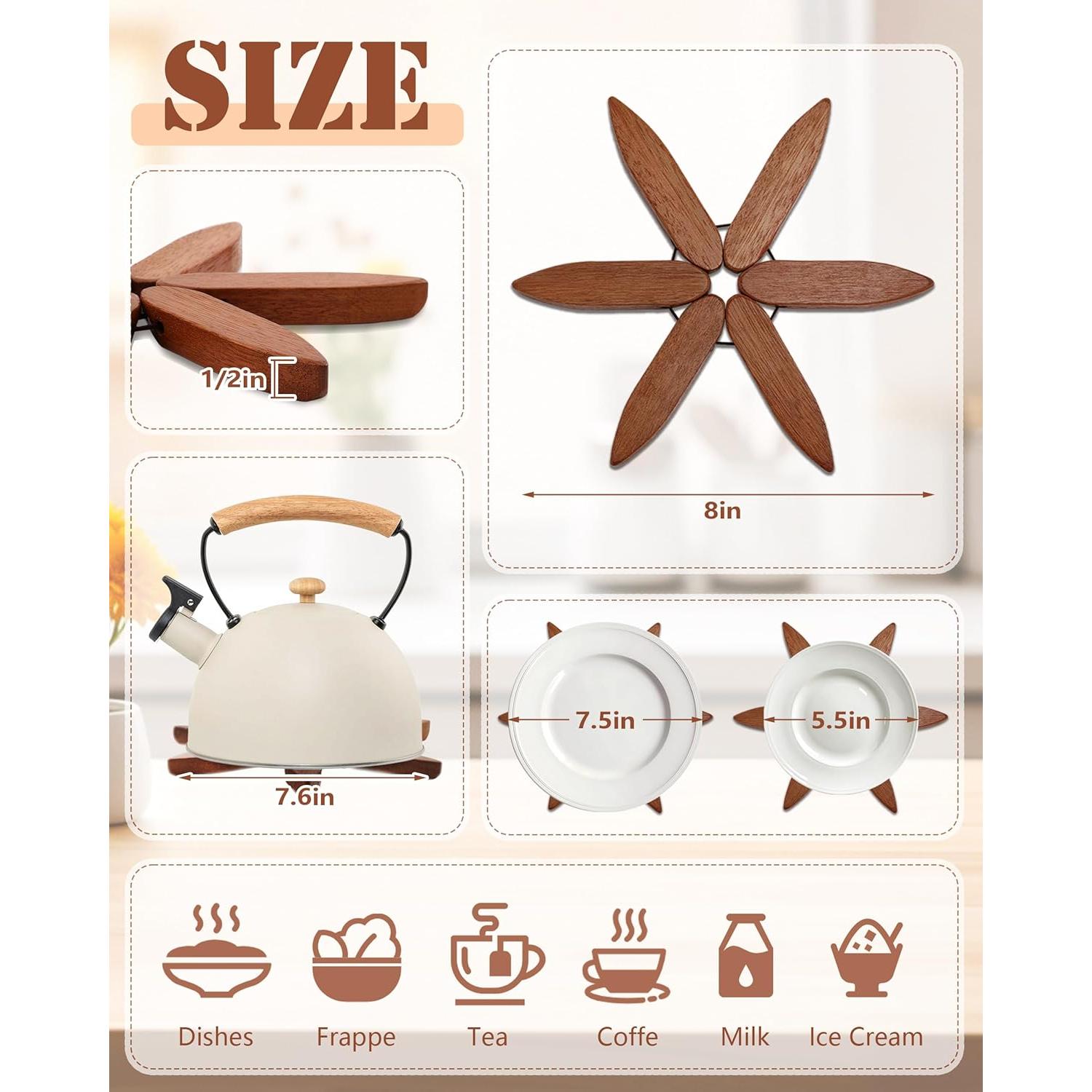 Trivetes de Madera FONYICK 20 cm Aislantes y Decorativos 4PCS