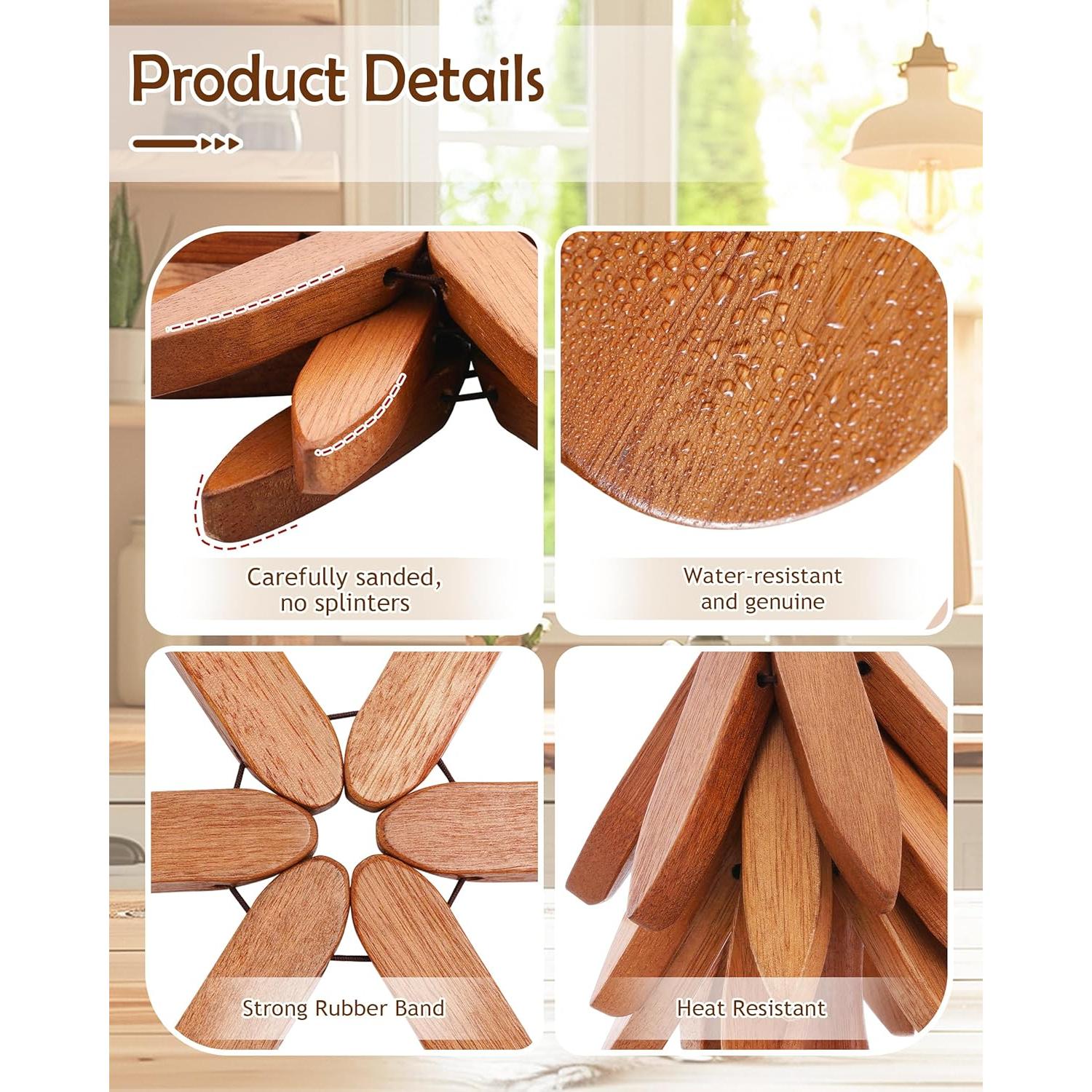 Trivetes de Madera FONYICK 20 cm Aislantes y Decorativos 4PCS