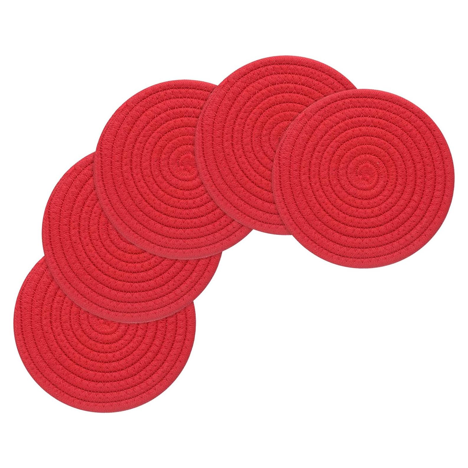 Trivets de Algodón Rojos uxcell 20.32 cm - 5 Piezas Resistentes al Calor