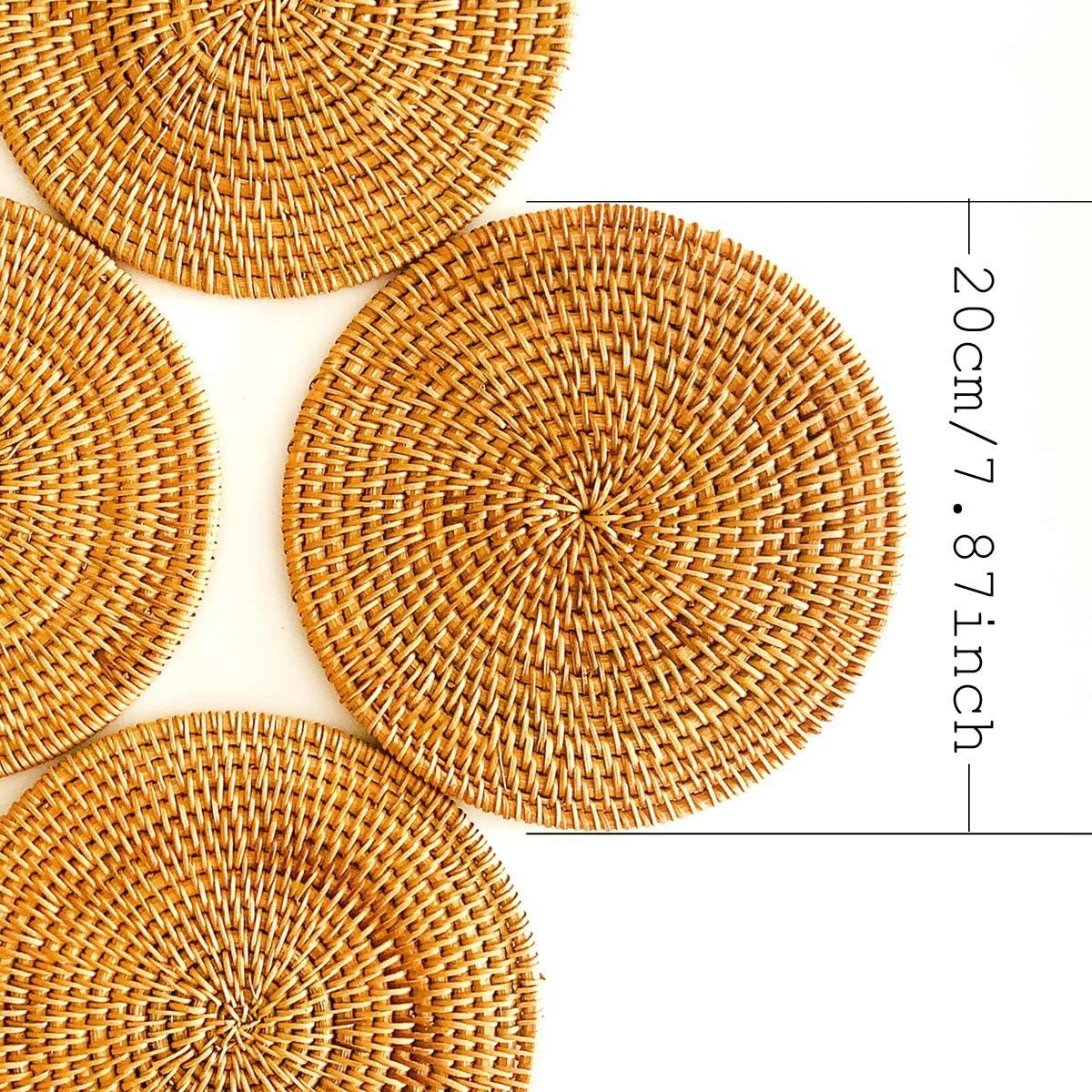 Juego de 4 Trivets Redondos de Ratan Natural 20 cm SDLQY
