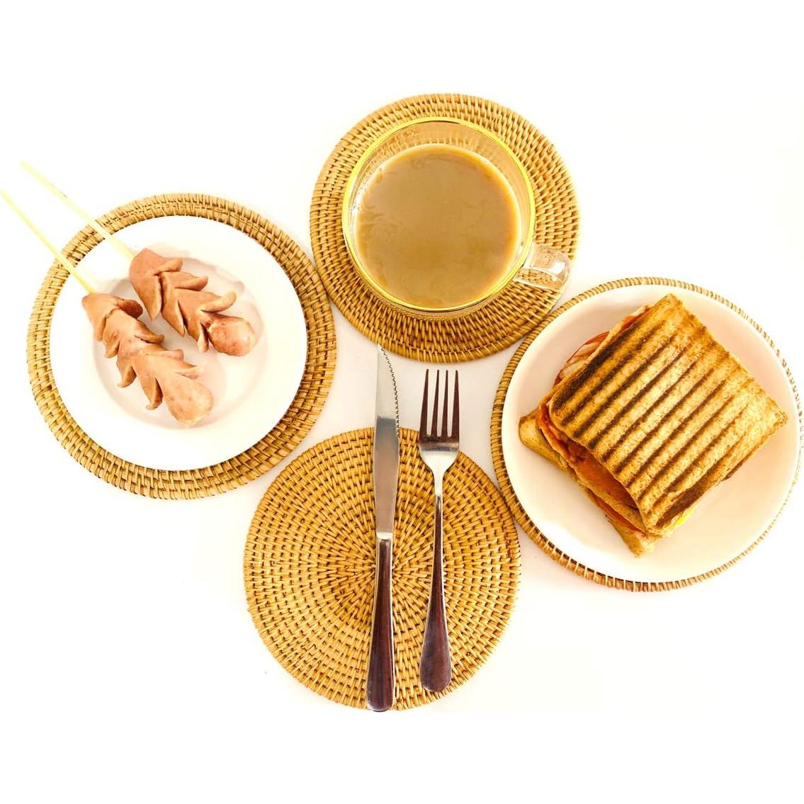 Juego de 4 Trivets Redondos de Ratan Natural 20 cm SDLQY