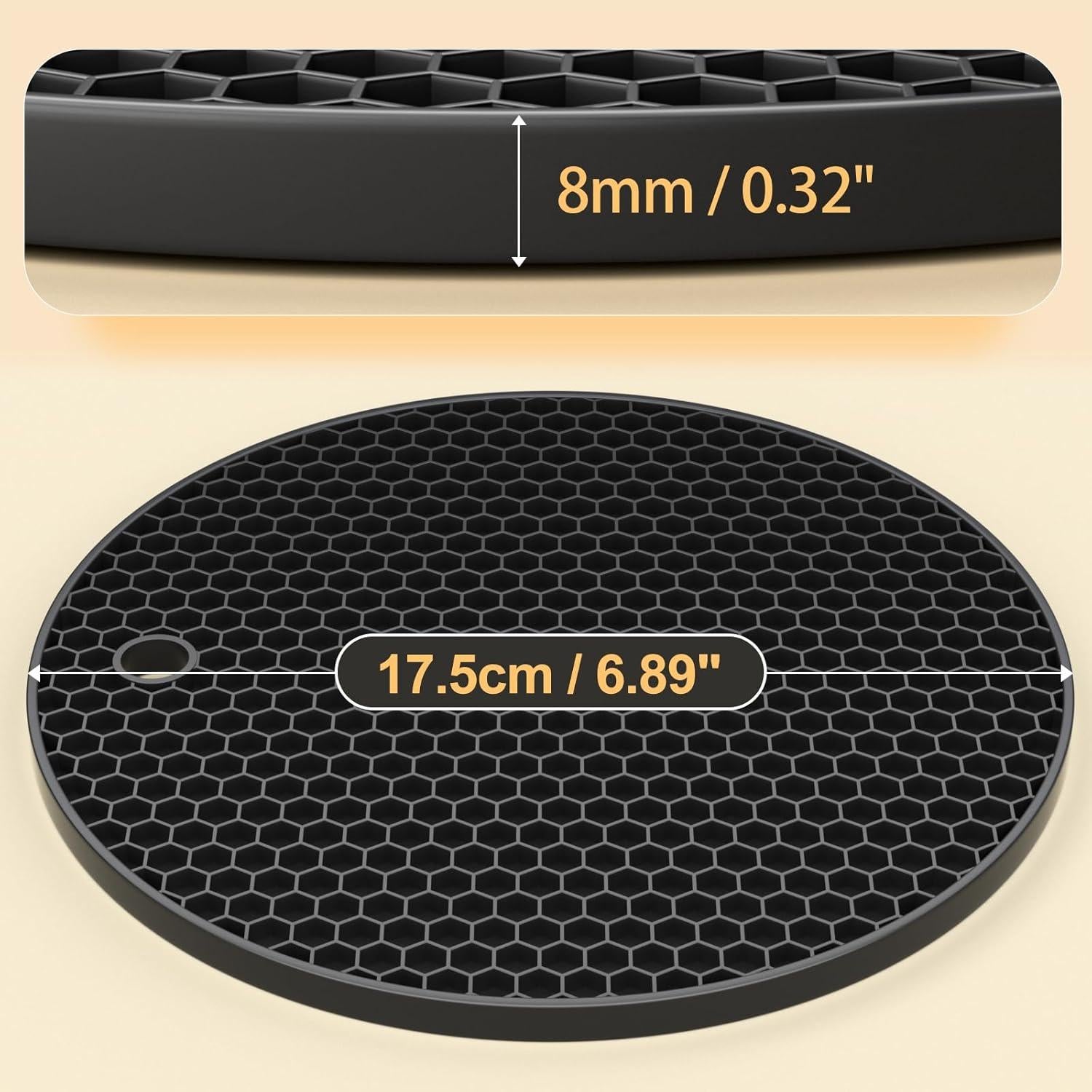 Trivetes de Silicona AUPTIM 8mm Set de 5 - Negro