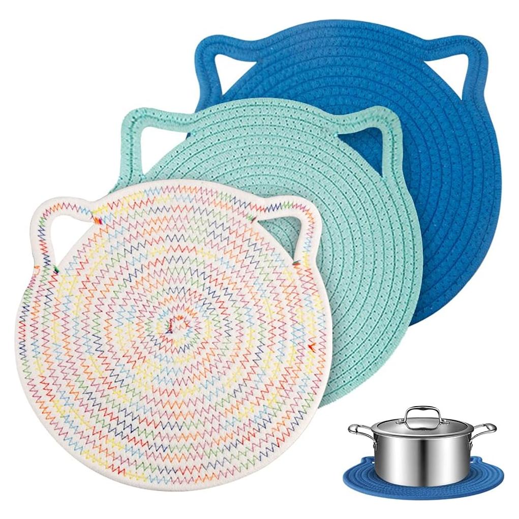 Set de Trivets de Algodón YONOVO 30.48 cm 3 Piezas Diseño Gato
