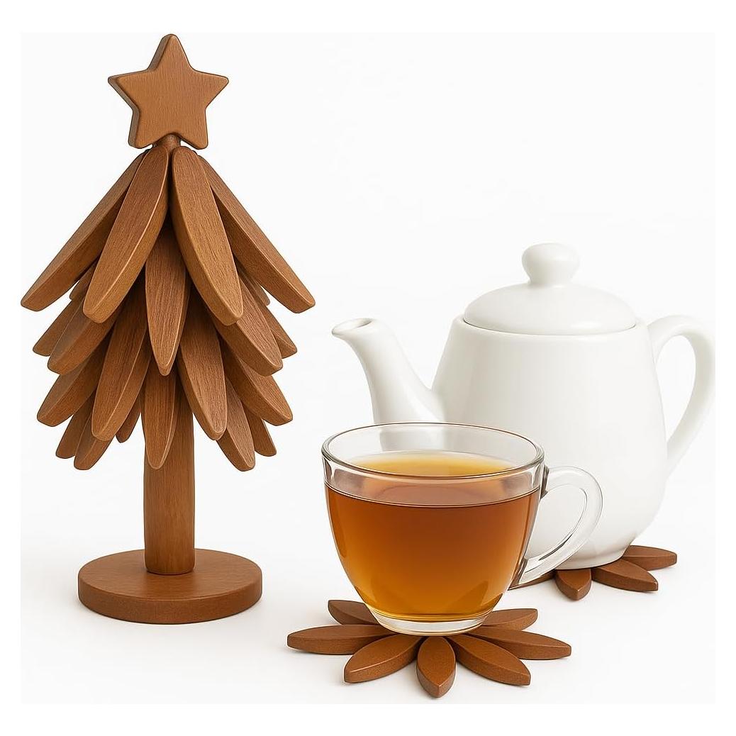 Trivetes de Madera NUVRIX en Forma de Árbol - Juego de 4 Piezas