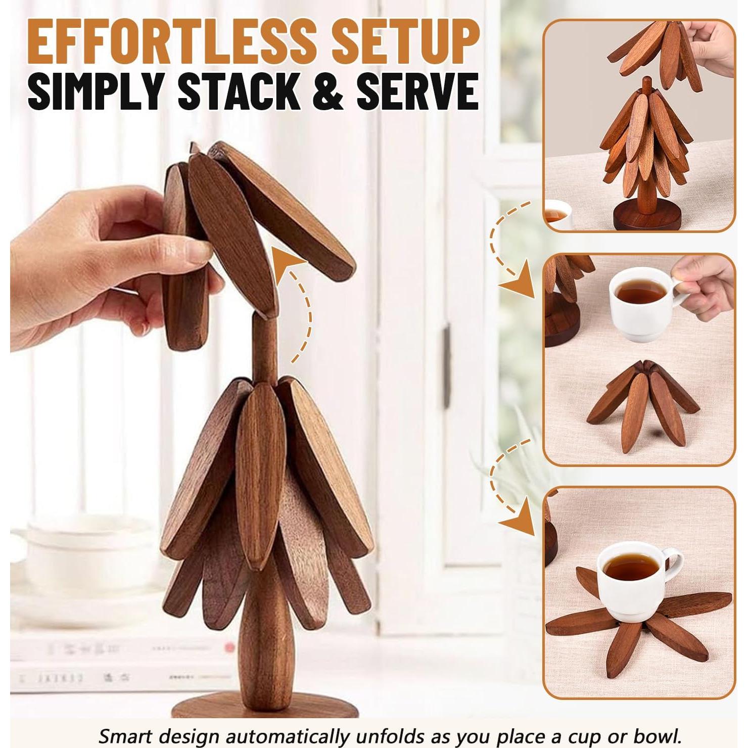 Trivetes de Madera NUVRIX en Forma de Árbol - Juego de 4 Piezas