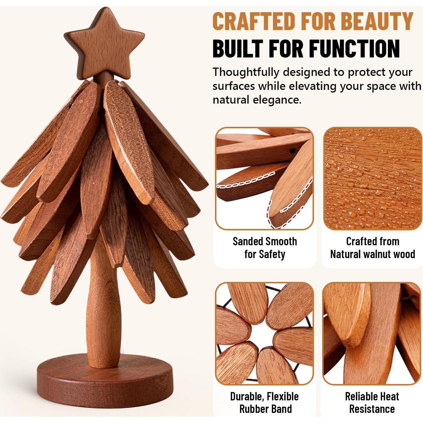 Trivetes de Madera NUVRIX en Forma de Árbol - Juego de 4 Piezas