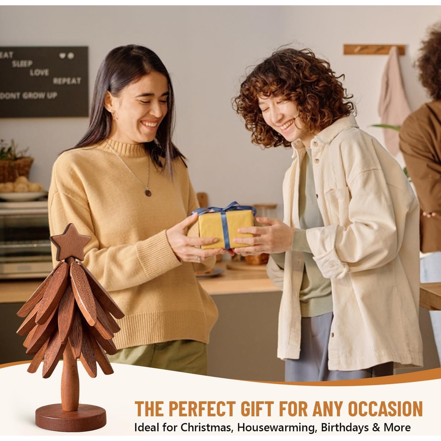 Trivetes de Madera NUVRIX en Forma de Árbol - Juego de 4 Piezas