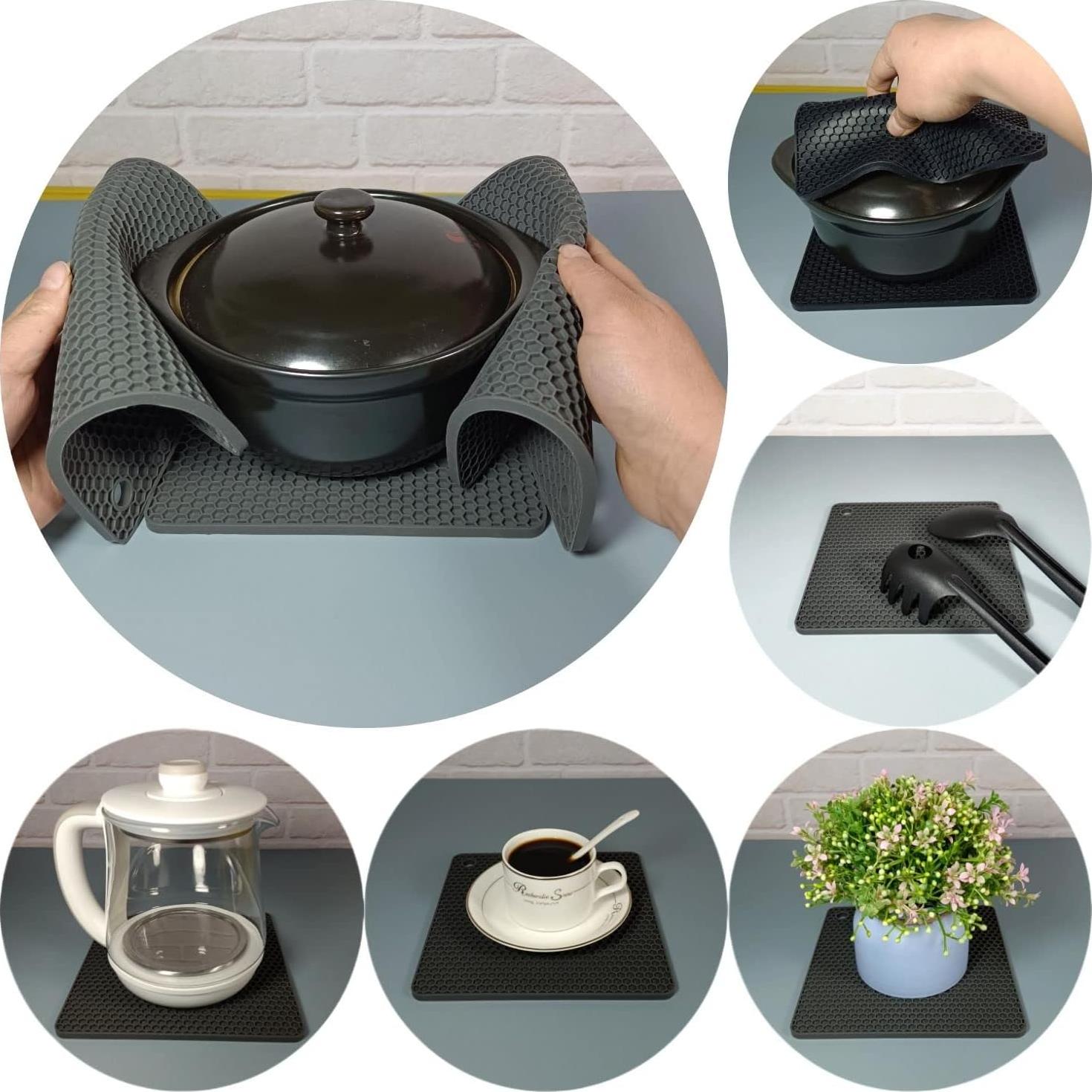 Trivetes de Silicona Hotsyang 6pcs Cuadrados Gris Oscuro