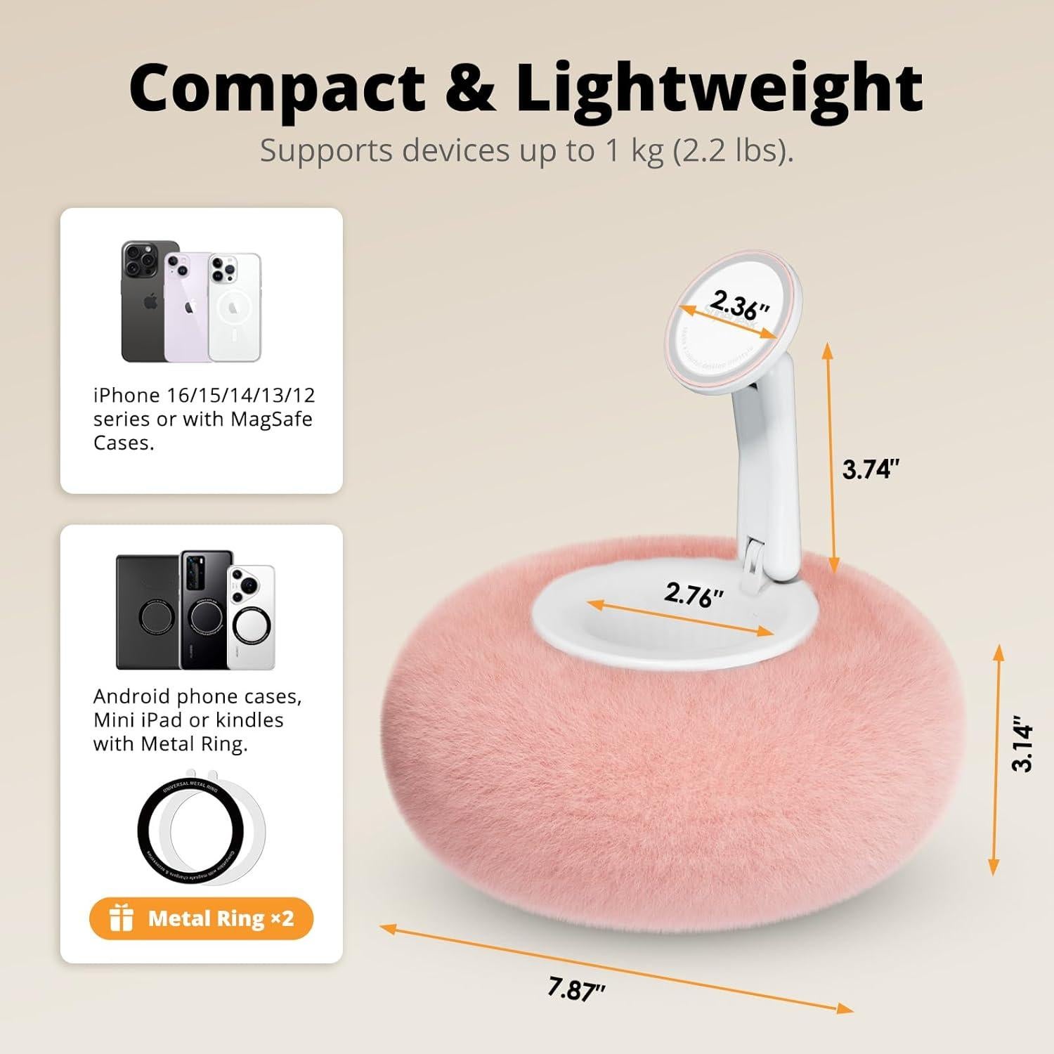 Soporte de Almohada Magnético SupeDesk Rosa para Teléfono 3.5-7"